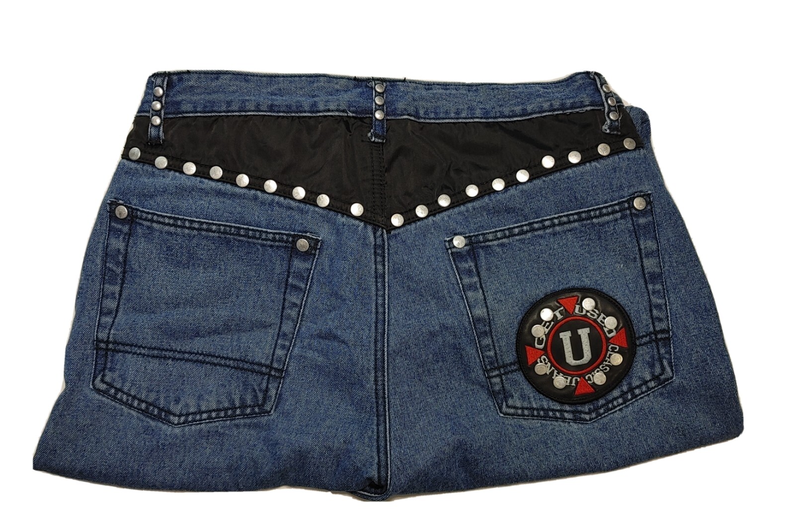 VTG. „GET USED” Denim Classic Jeans Size 12 Studded 1980’s Hip Hop 31″W X 31″L
