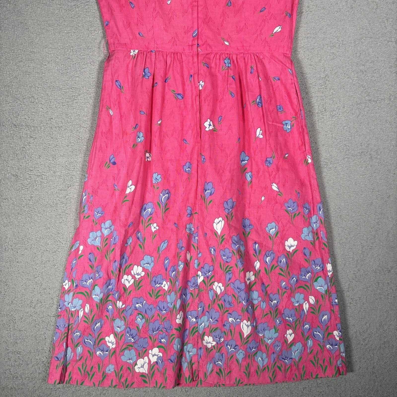 Malia Vintage Pink Floral Cotton Sleeveless Fit Flare Midi Dress Pintuck Bodice