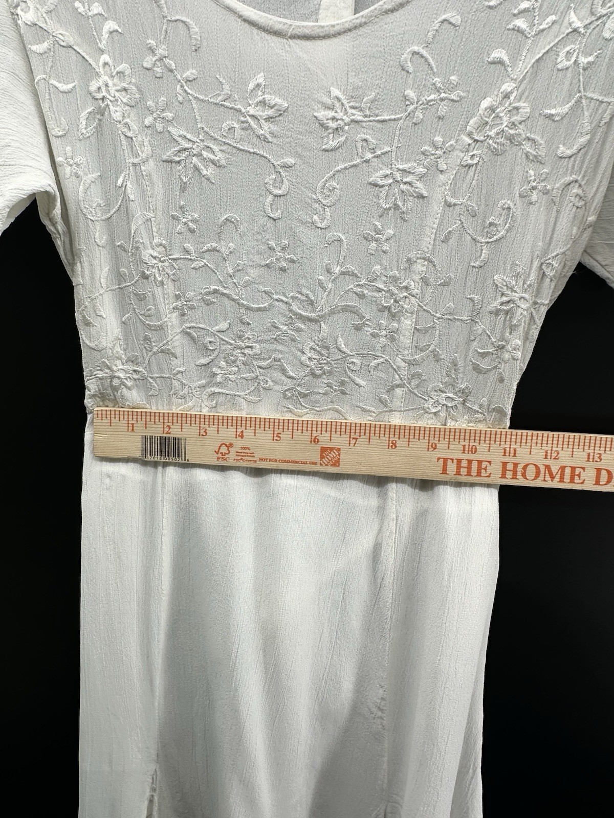 VTG Papillon White Embroidered Rayon Boho Dress M Fairy Cottagecore Peasant BB31
