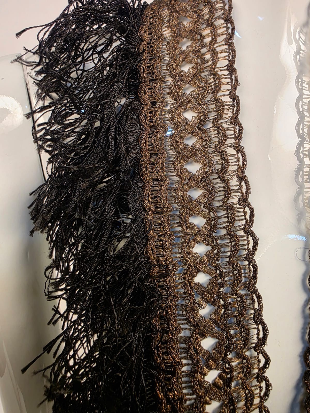 VICTORIAN 19TH C METALLIC GOLD LAME BRAID + SILK FRINGE TRIM FOR DRESS 