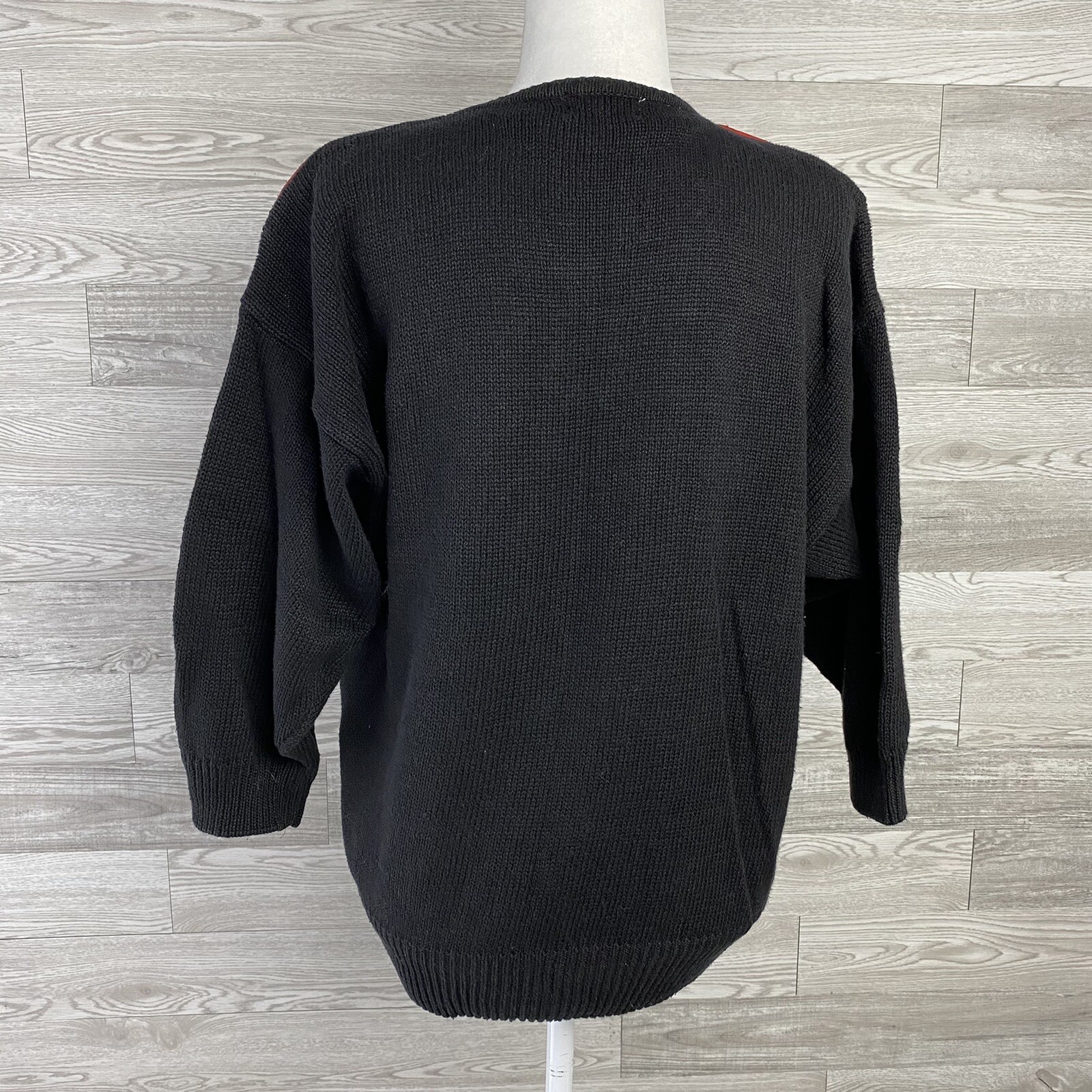VTG 80s Bonnie and Bill by Holly Pullover Sweater Size M Black Red Beaded Floral