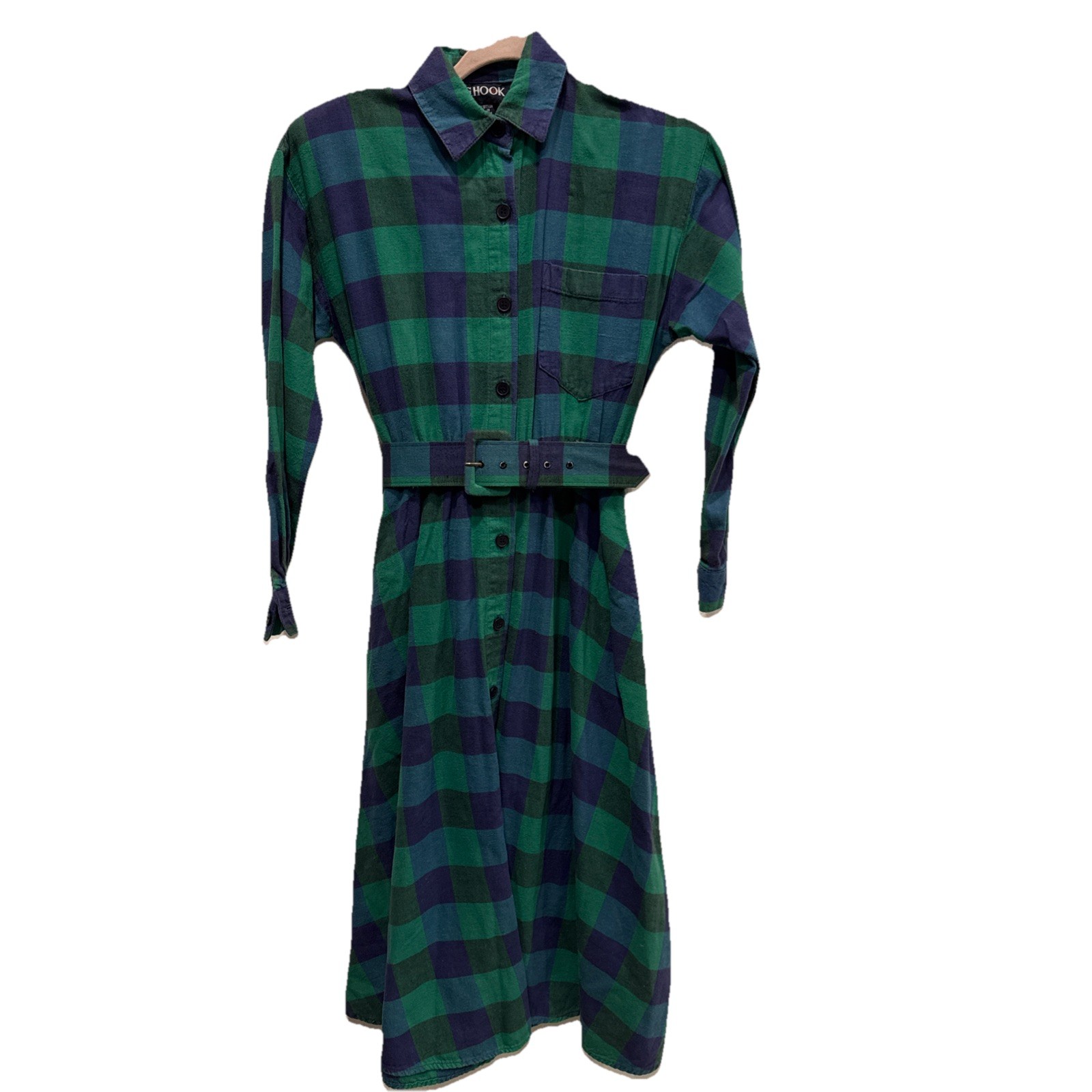 Vtg JG Hook Dress, Tartan Blue Green Button Front, W 4P Love to the 90’s Cotton