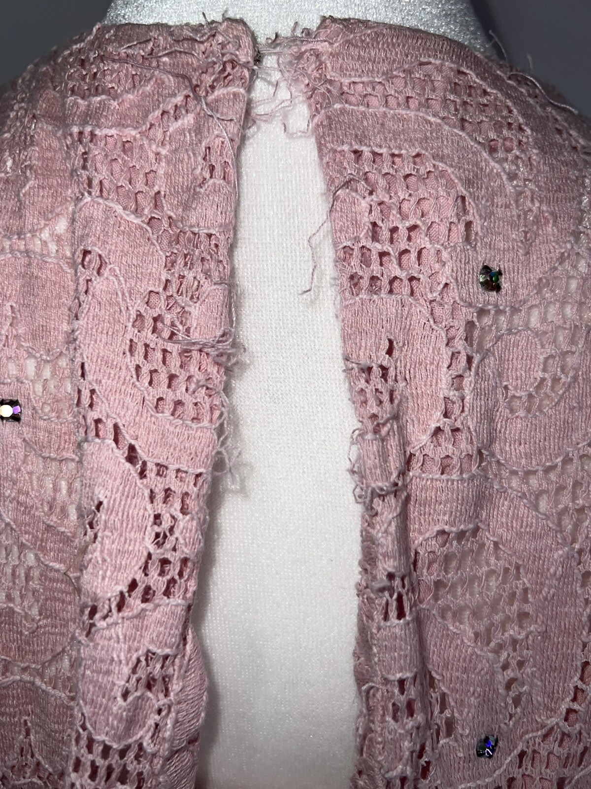 VTG 1950s PAUL SACHS RHINESTONE PINK LACE COCKTAIL WIGGLE DRESS ROCKABILLY GLAM