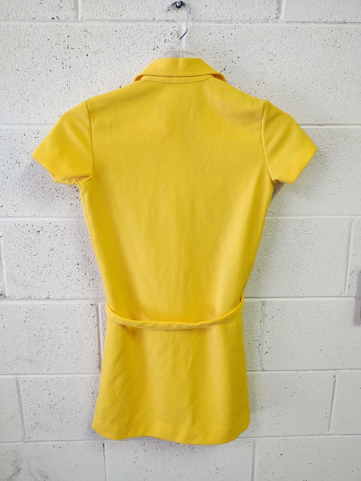 Vintage 1970’s Yellow Polyester Dress Brass Nautical Buttons Belt Pockets SM/M