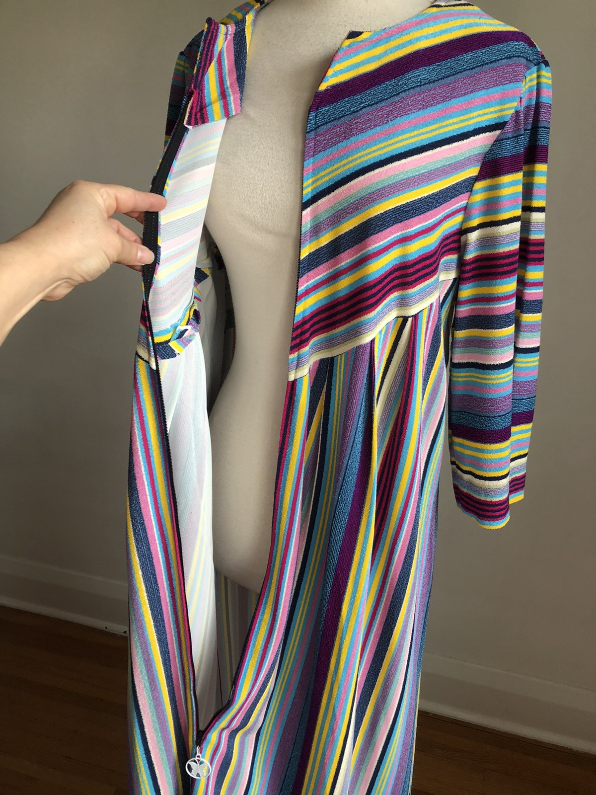 STUNNING VTG NWOT DELA-ANN Loungewear Striped Terrycloth Housedress Caftan M/L