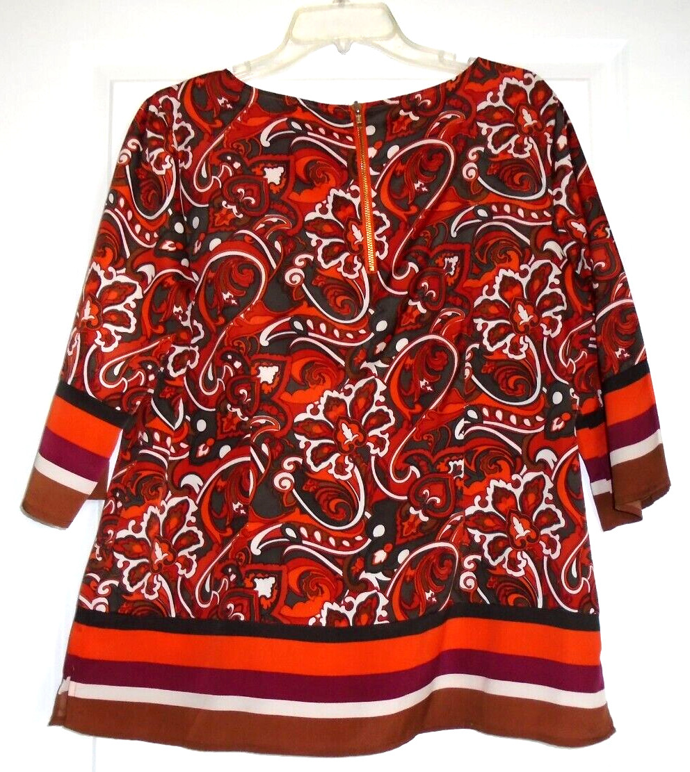NEW YORK & COMPANY Multi Color Polyester 3/4 Long Sleeve Elegant Blouse Size L!