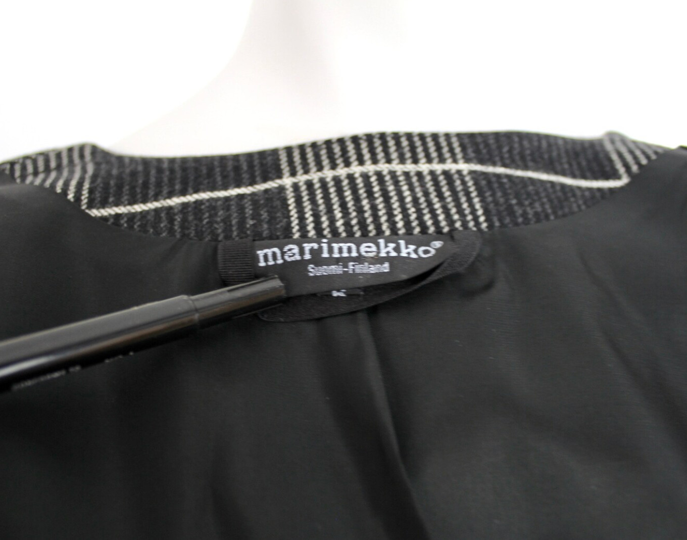 Vtg 80s Marimekko Grid Gray Wool Blazer Jacket Coat Checked Striped Retro 34 Eu