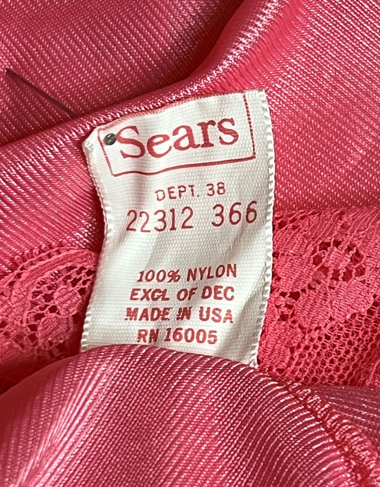 Vintage Sears Pink nylon double spaghetti strap nightgown with front slit size M