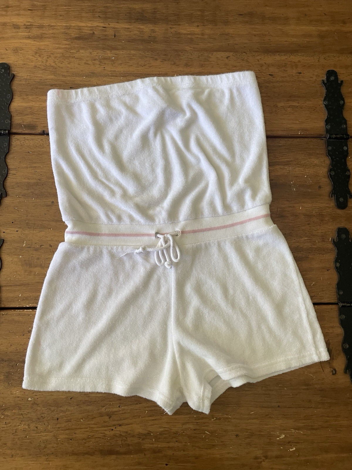 VTG 70s 80s Chesley White Terrycloth Strapless Romper Jumpsuit Large L Coquette