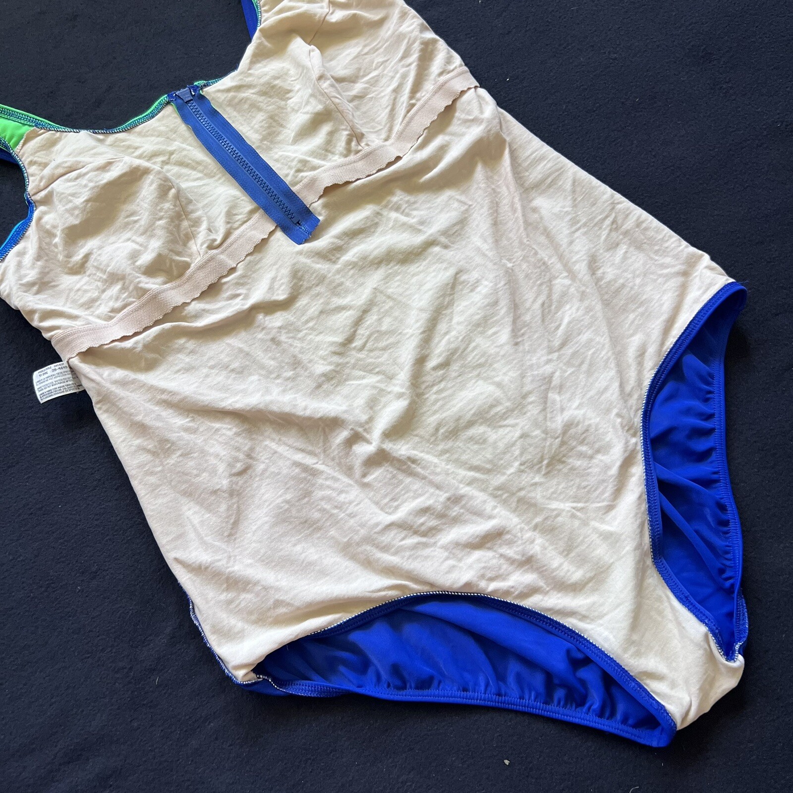 Vintage Christina Zipper Front Colour Block One Piece Swimsuit Size 44-48 W
