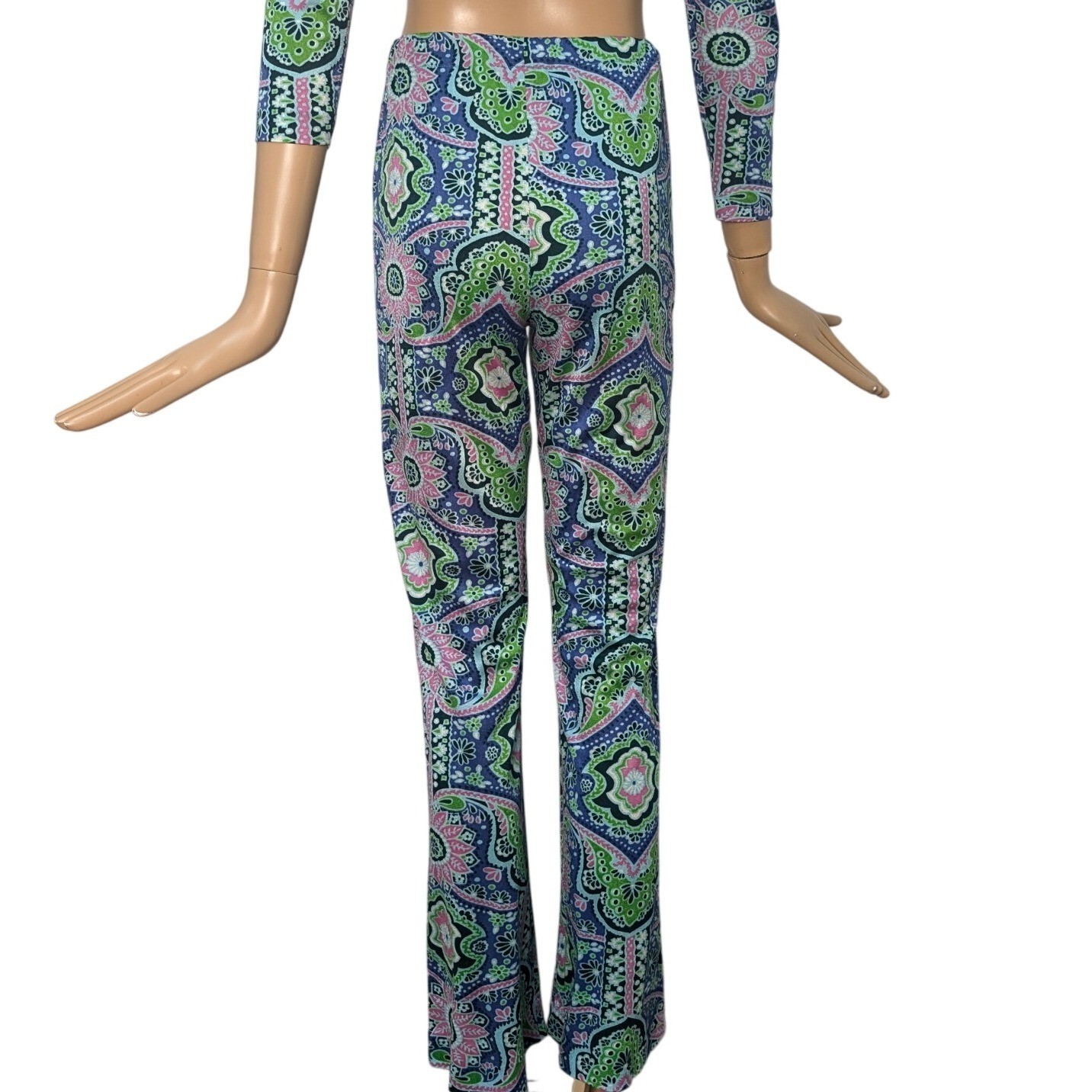 Vintage 60s Magnin Psychedelic Paisley Floral Tunic and Pants Set Blue Green