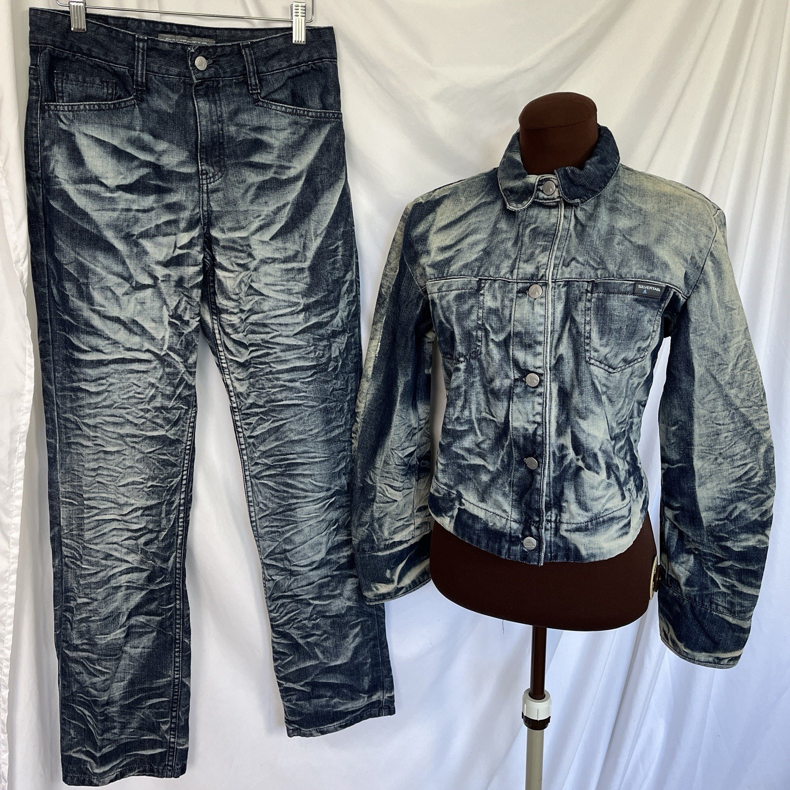 VTG 90s Levi’s SilverTab OOAK 2pc Sample Denim Jacket Set Womens Medium
