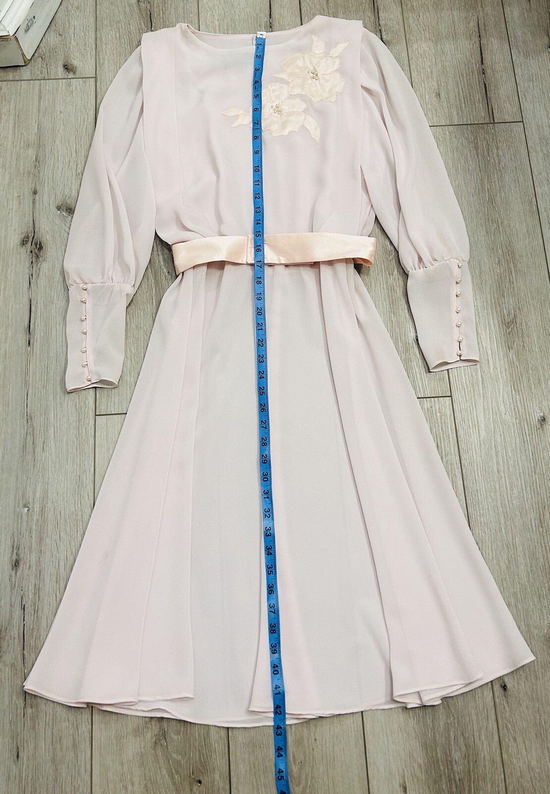 VTG URSULA OF SWITZERLAND Blush Pale Pink Chiffon Blouson MIDI Dress 7/8 *Read*