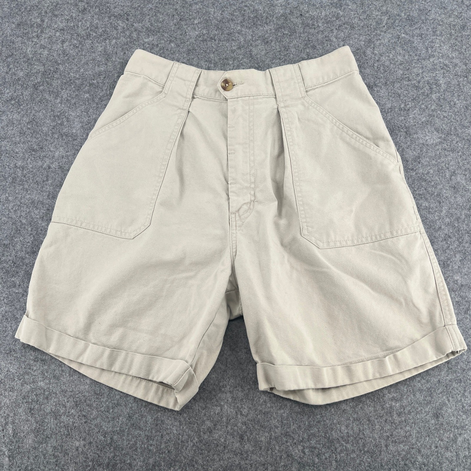 Vintage Eddie Bauer Khaki Cotton Canvas Pleated Safari Shorts Tan Mens 27