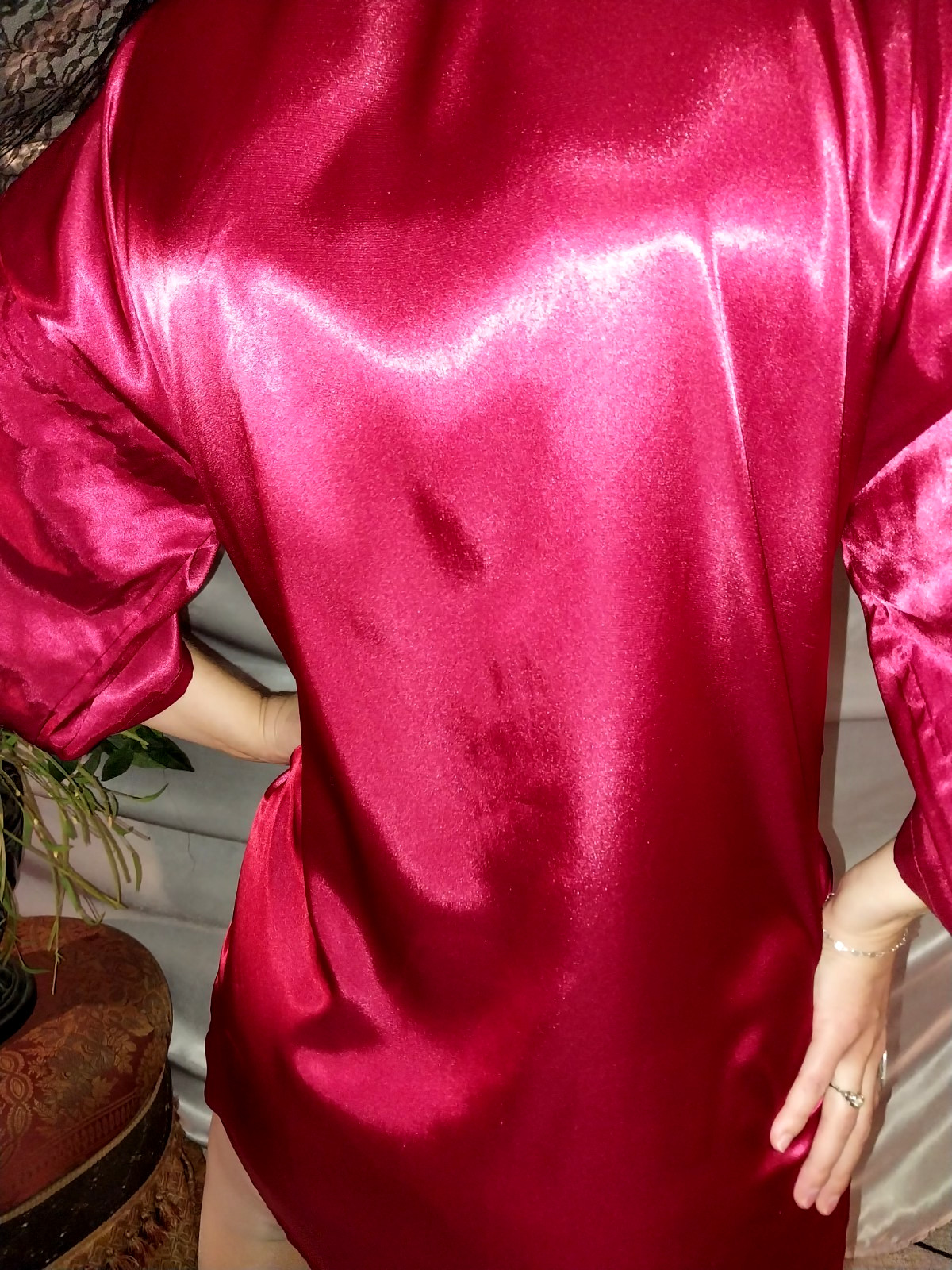VTG SATIN RUBY GARNET RED SHORTY BABYDOLL NIGHTGOWN ROBE LINGERIE 42 44 XL