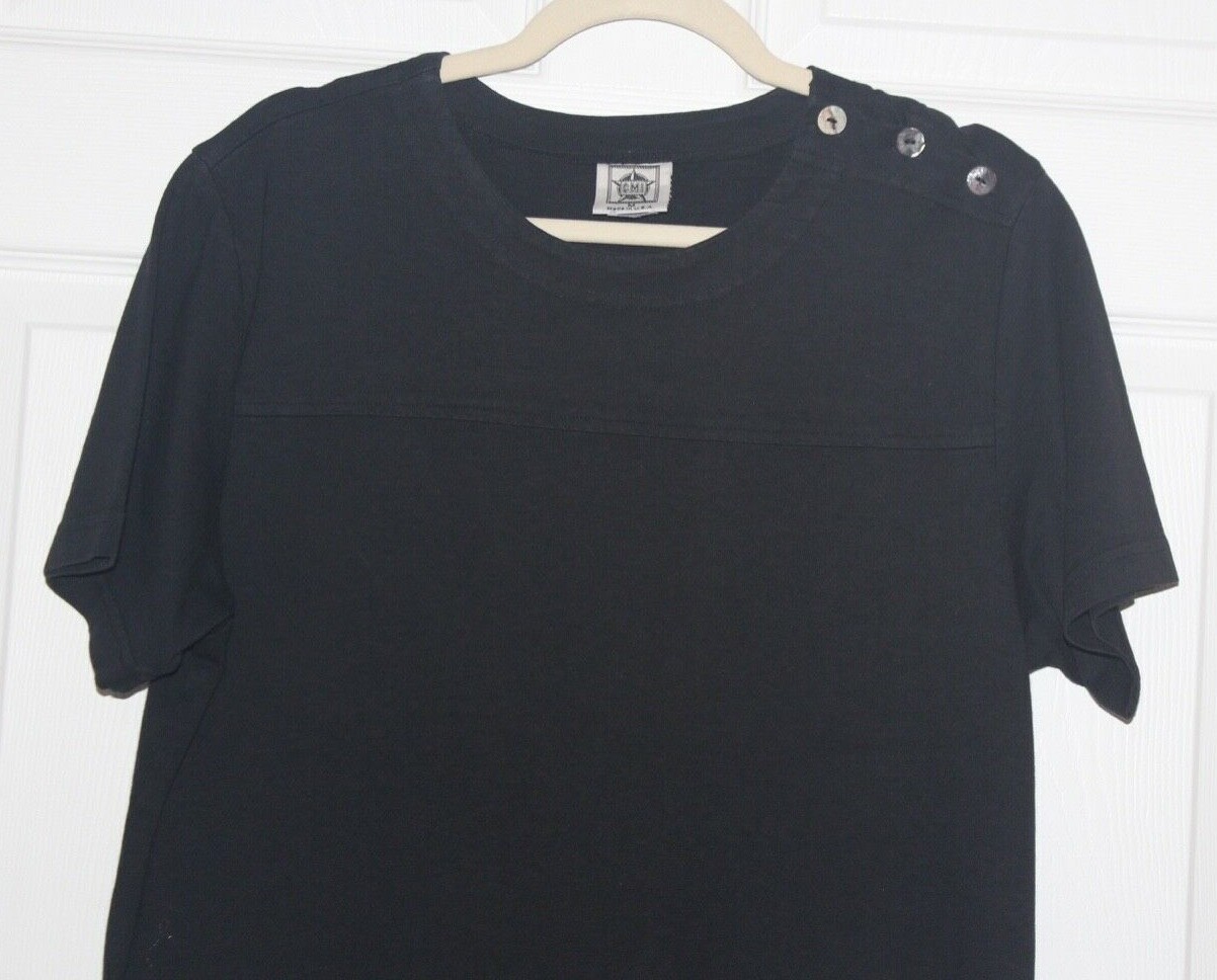 vtg 80’s 90’s CMI Maxi dress size M black heavy Cotton short sleeve USA made EC