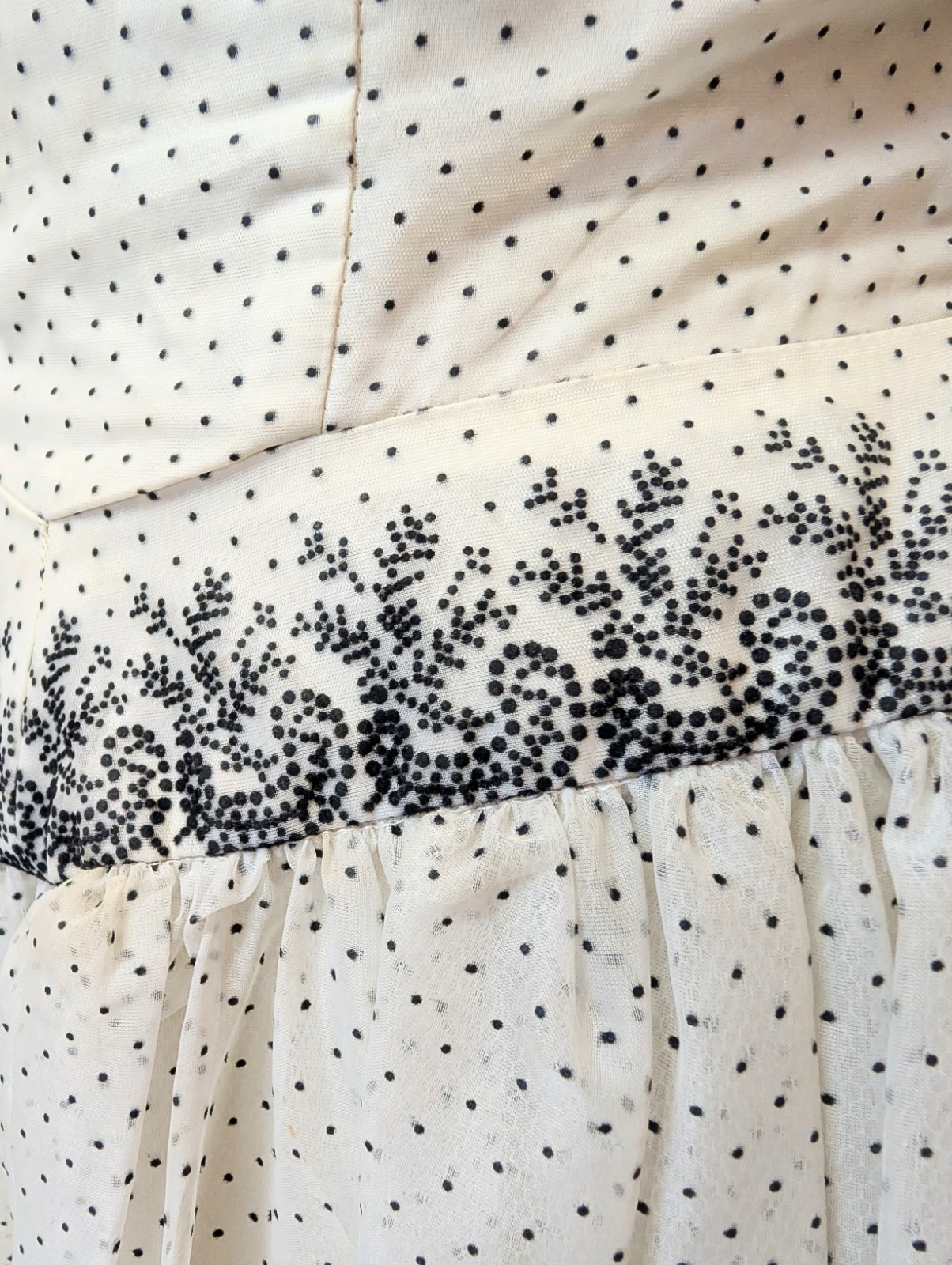 Vintage 50s New Look Flocked Party Dress Polka Dot Cupcake Tulle Prom Wedding