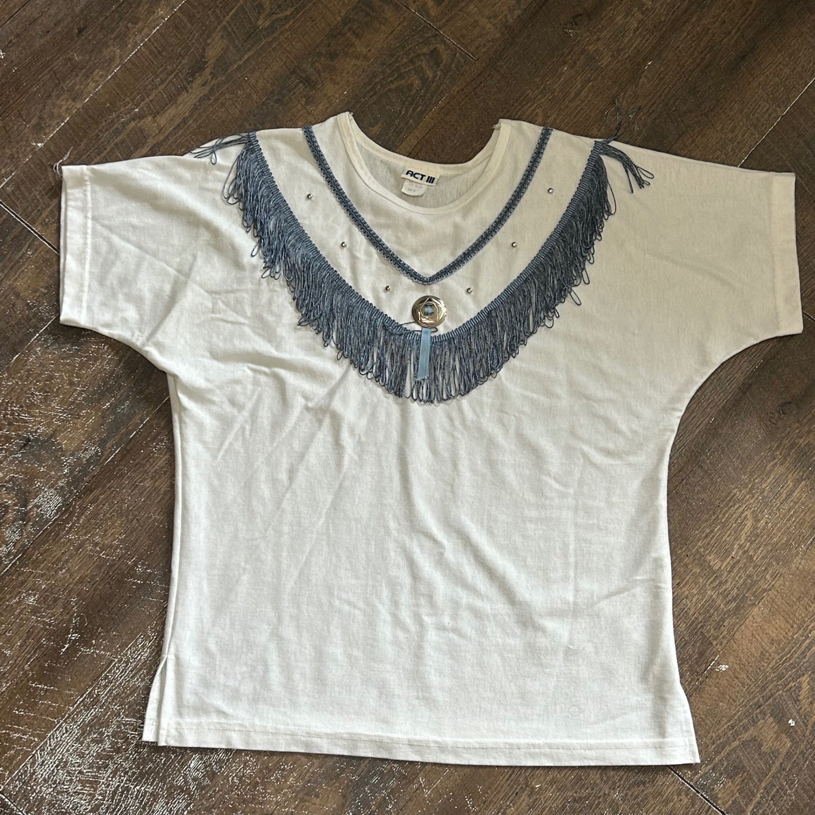 Vintage ACT III Womens Western Fringe Studded Concho 90’s Blue Medium USA
