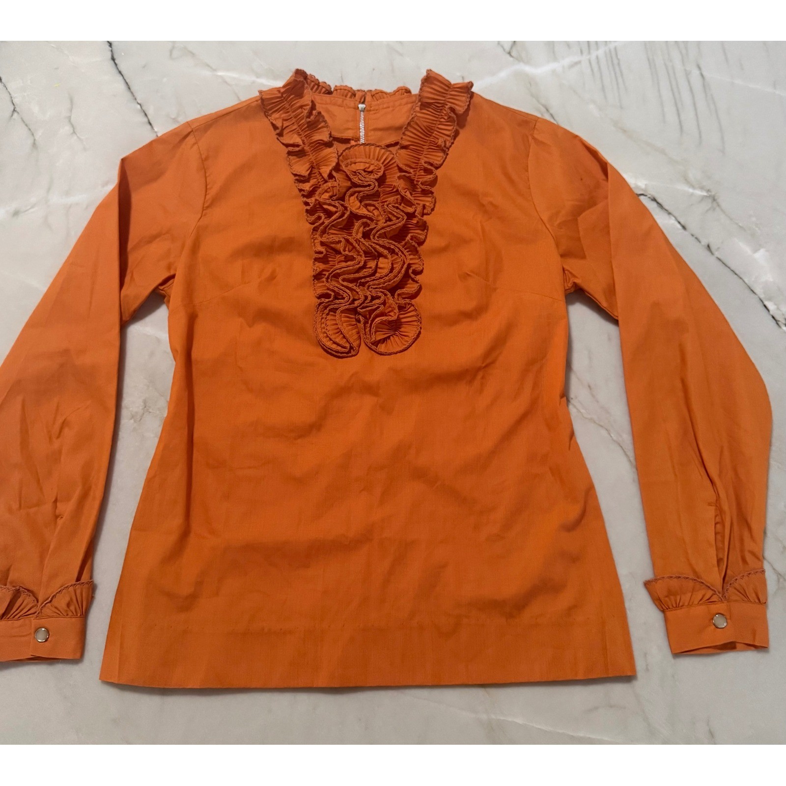 Vintage 70s H Bar C California Ranchwear Rust Tuxedo Ruffle Western Shirt Sz 32