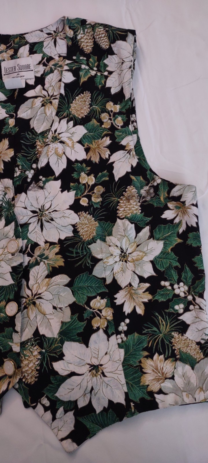 Vintage Lester Square for The Tog Shop Christmas Poinsettia Flower Design Vest M