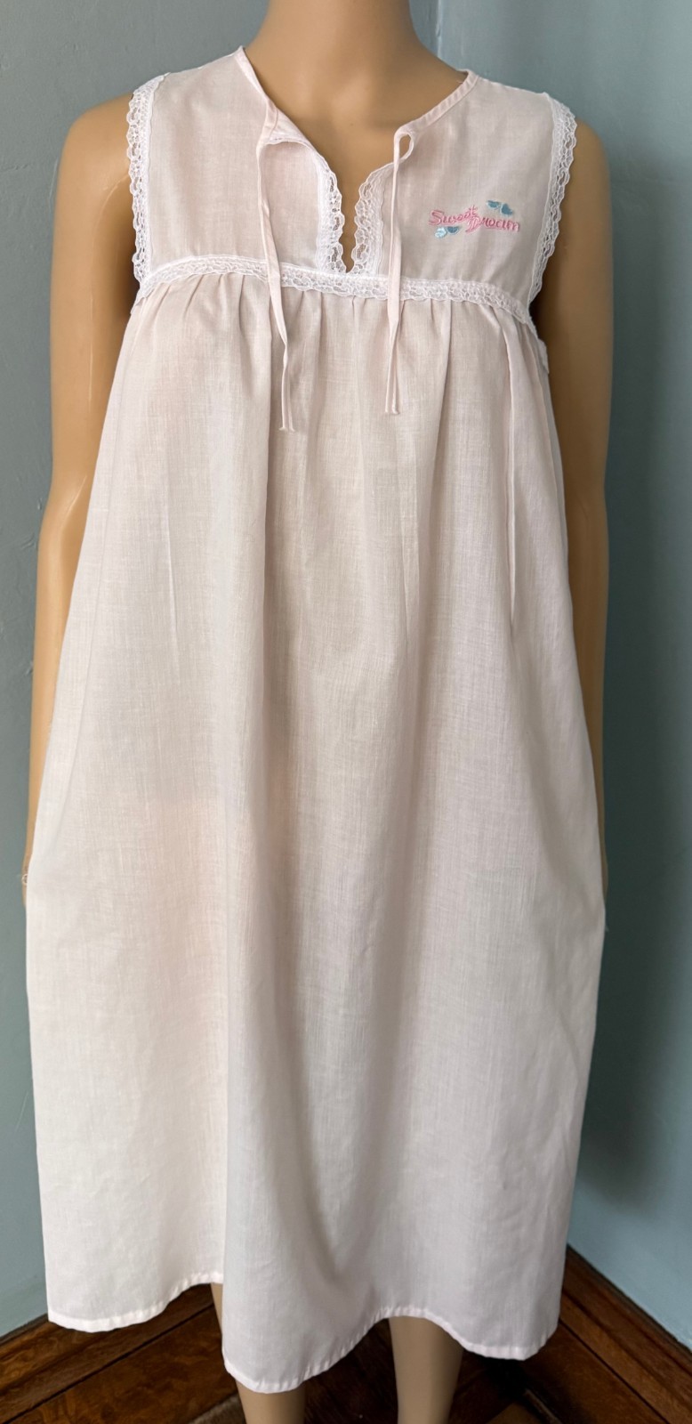 Vintage Katz Pink Cotton Polyester Nightgown Embroidered Knee Length Sissy S