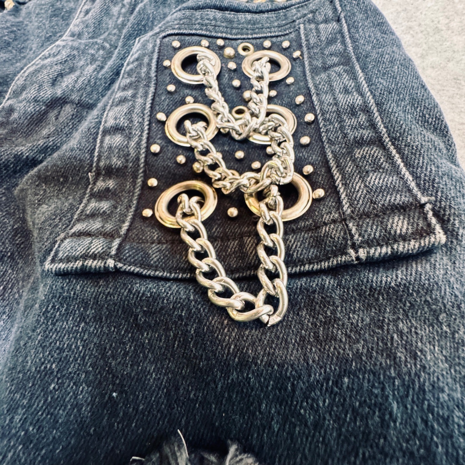 Y2K Embellished Jeans Studded Patched Denim Vintage 90s Speed Grungecore SZ 8