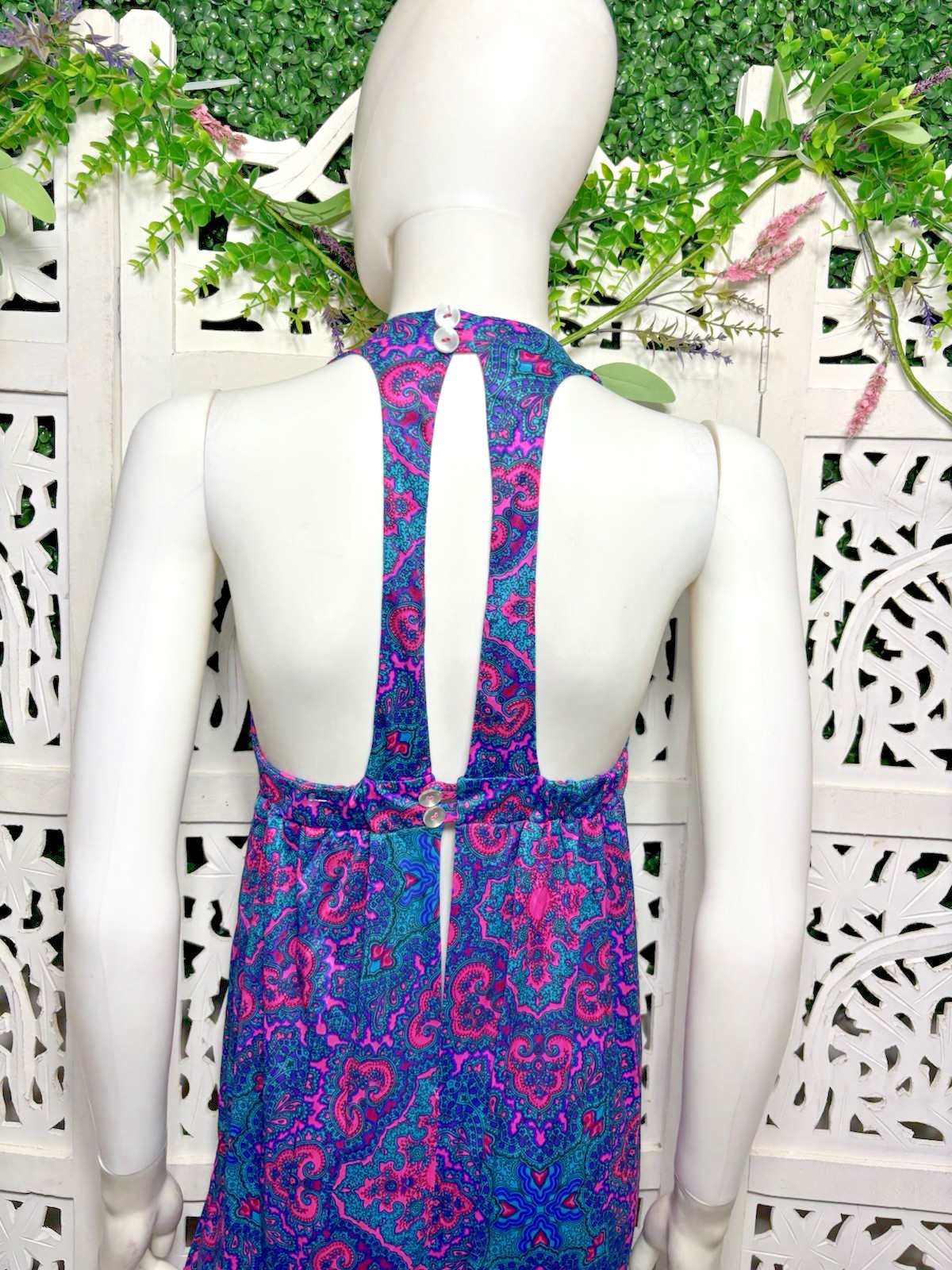 Vintage High Tide Of California Women’s Halter Print Maxi Dress Size Small
