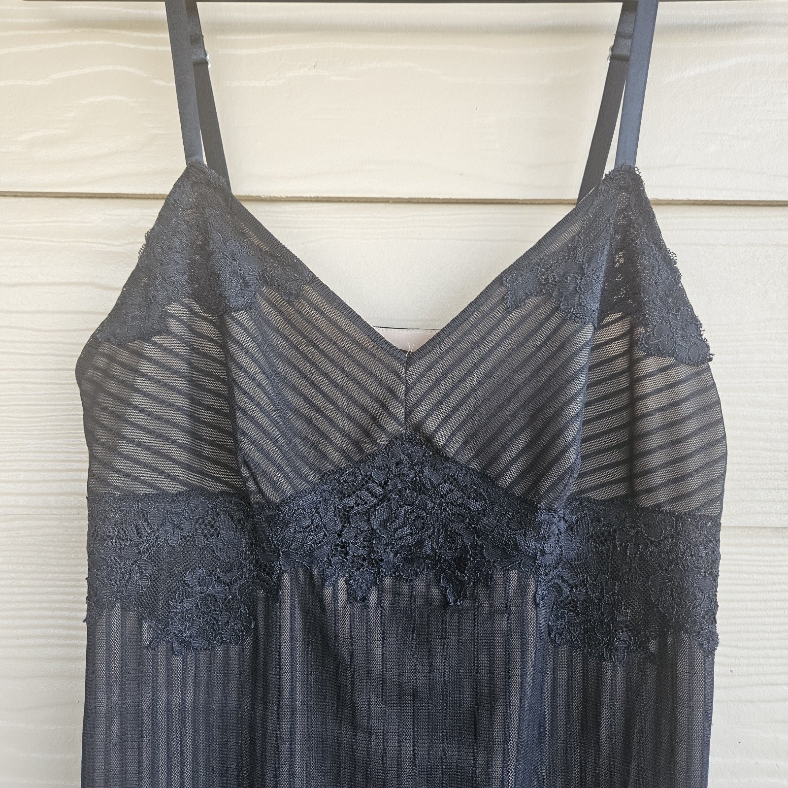 SOMA Pinstripe SLIP DRESS CHEMISE GOWN Stretch Sz S Short Lace Steampunk Nightie