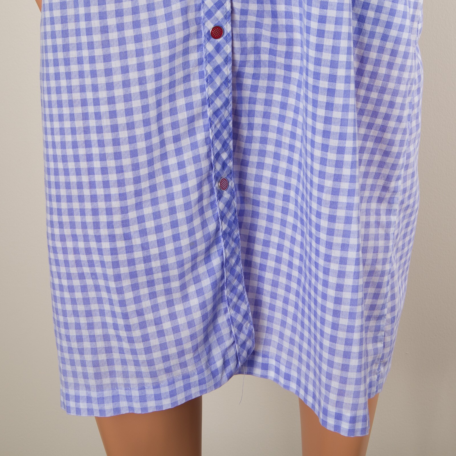 💖 SMART TIME Size M Blue Gingham Robe Housecoat MuMu Snap Pockets Red Trim