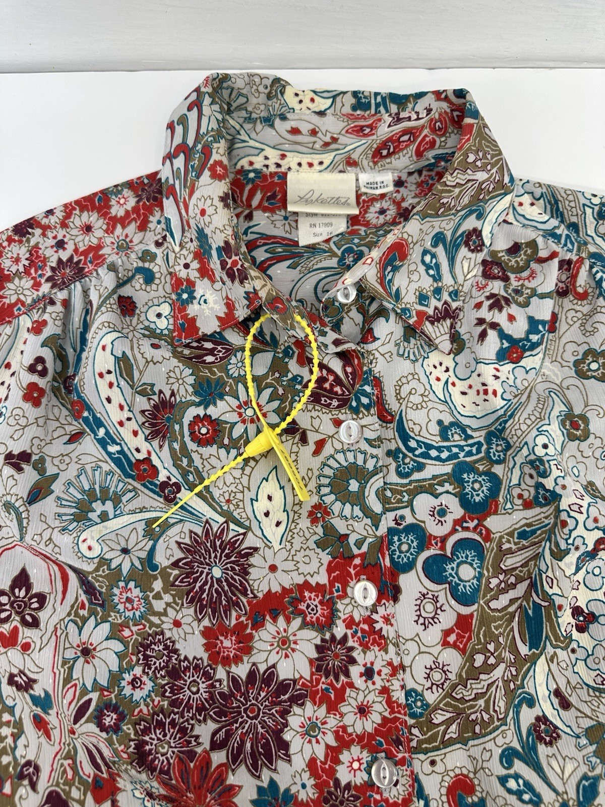 VTG Pykettes Womans Floral Paisley Blouse Boho Retro 70s Taiwan ROC 16 READ