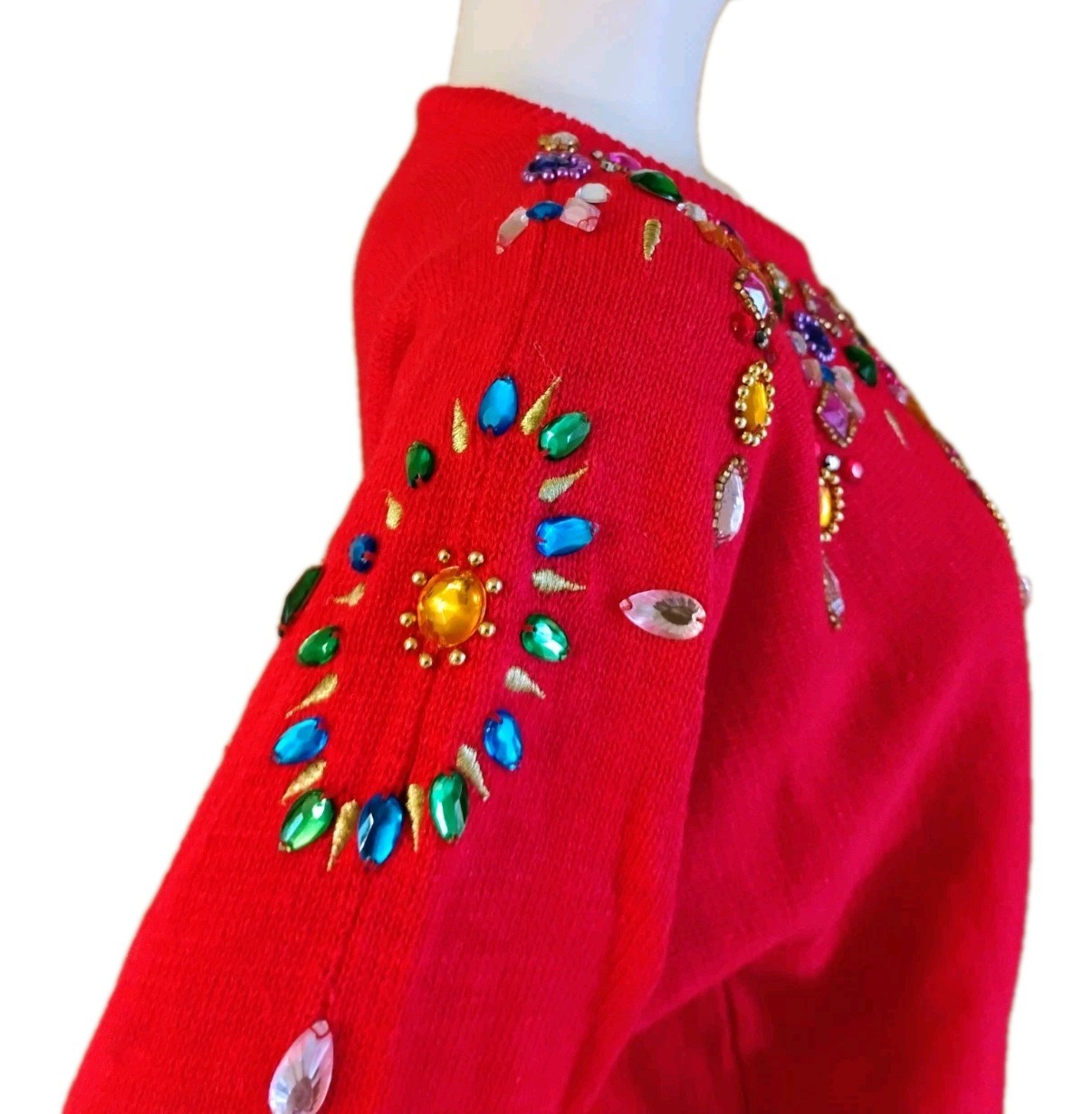 VTG 80’s „Maurada” Candy Apple RED Bejeweled & Beaded Sweater S