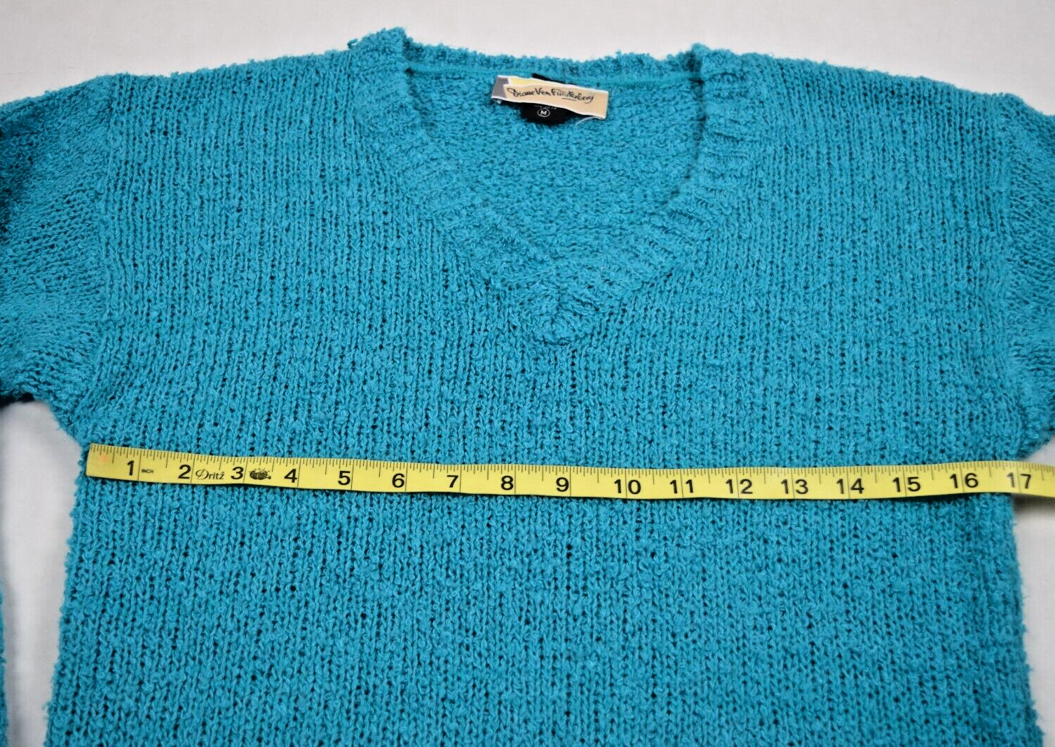 Vintage Diane Von Furstenberg Sweater Size M 90s Turquoise Rustic Knit V Neck