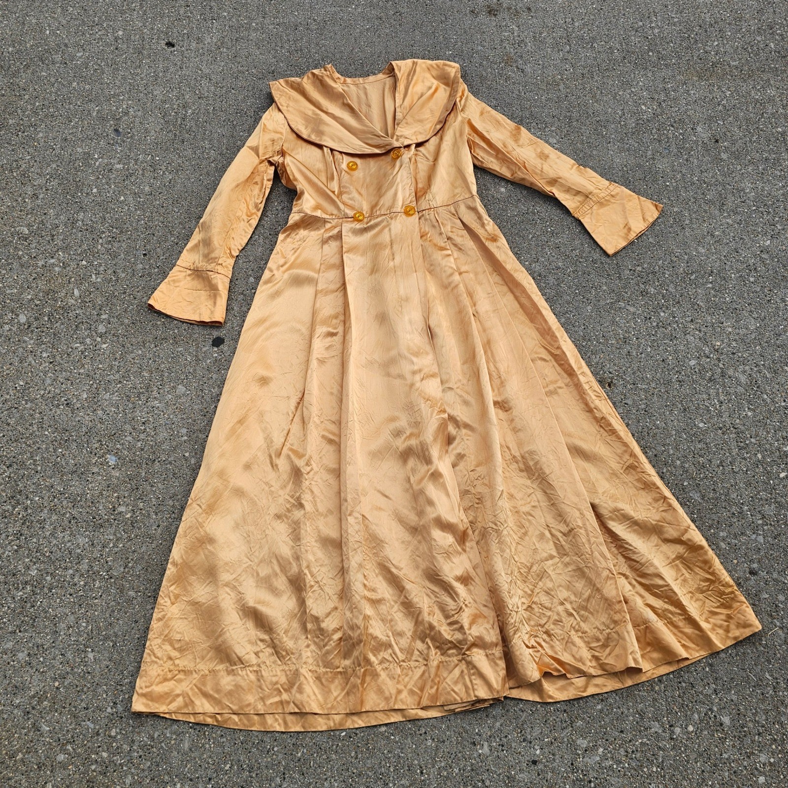 Vintage 40s Satin Gold Apricot Jacket Collar Double Breasted Coat Dressing Gown