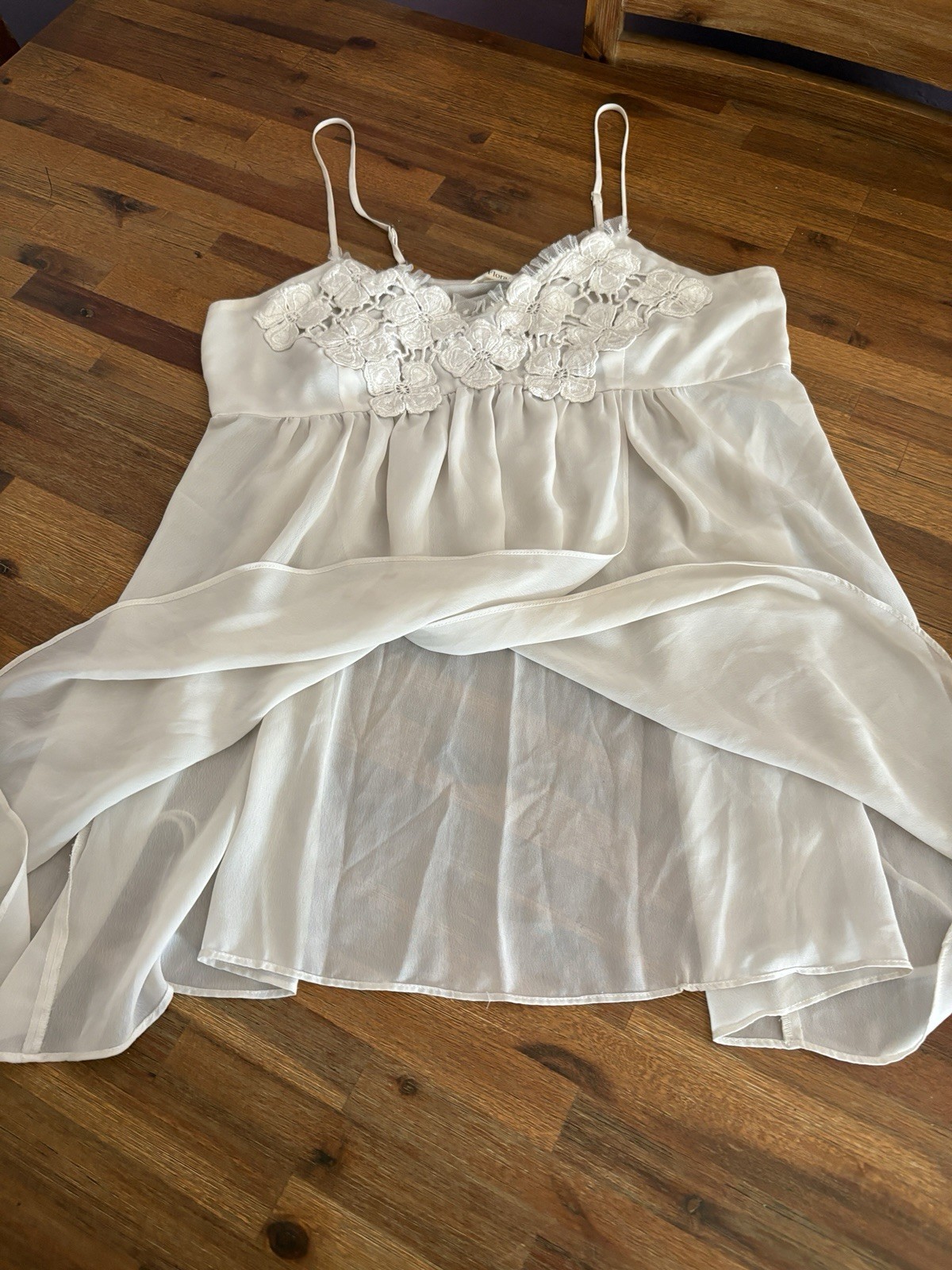 Vintage Flora Sheer Camisole XL Light Gray Babydoll Nightie Floral Design 1990s