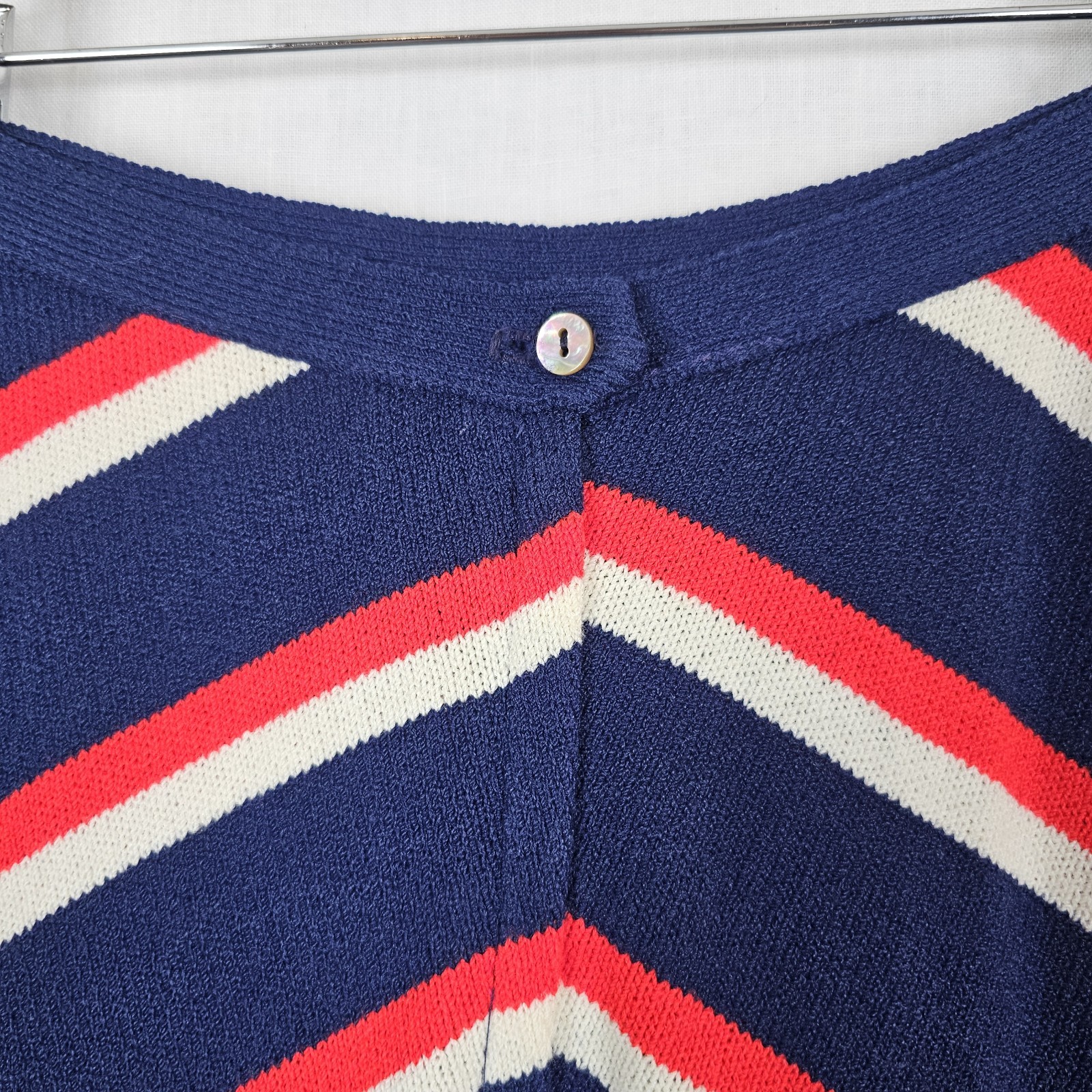 VTG 70s Knit 2-Piece Sweater A-Line XS Skirt Union Made Chevron Red White Navy
