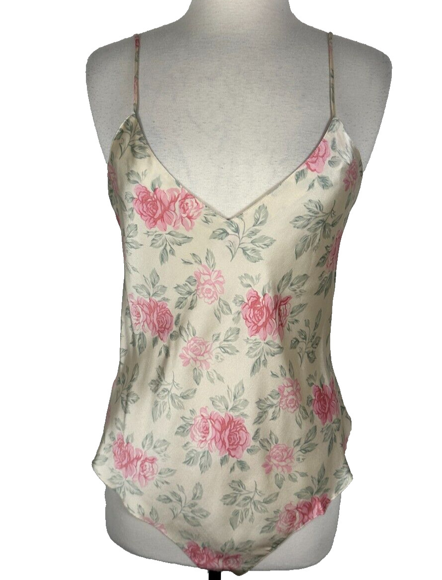 Vintage Today Tonight 1Women’s Sz L 100% Silk Ivory Bodysuit Sexy Satin Sissy