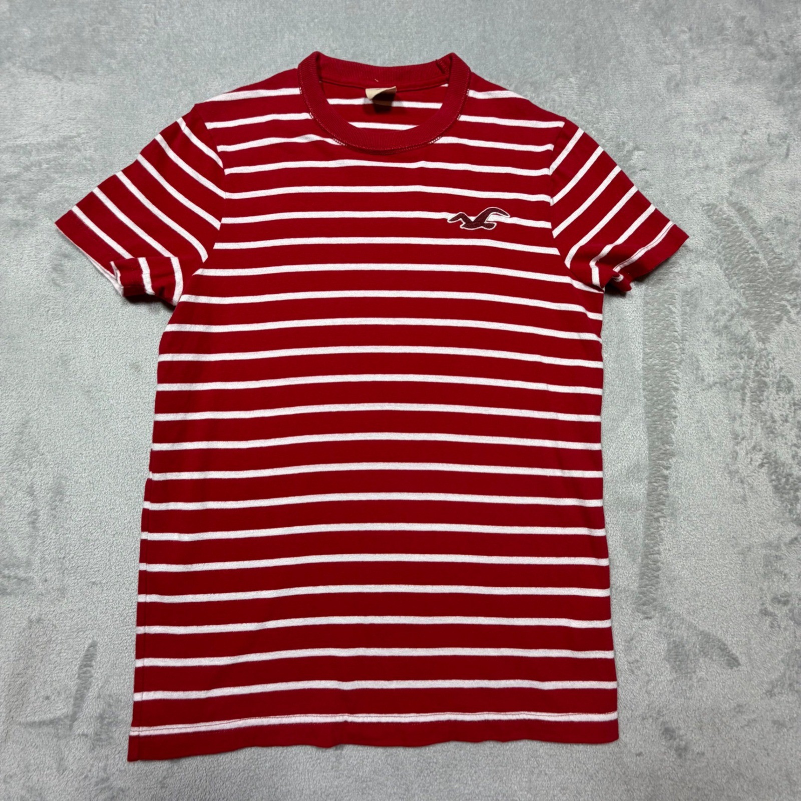 Vintage 2000s Red White Striped 100% Cotton Hollister Crew Neck Tee S