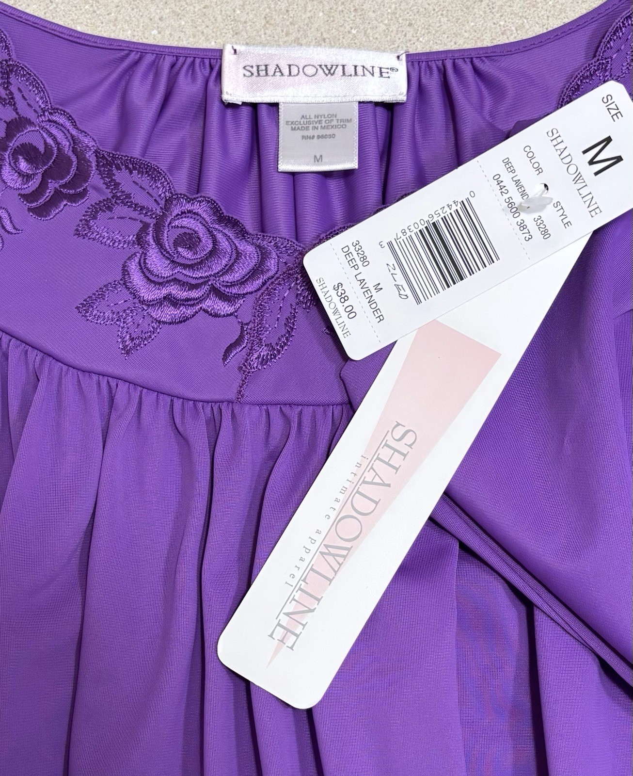 Shadowline Womens Size Medium Long Sleeve Nightgown Purple Nylon Silky NWT