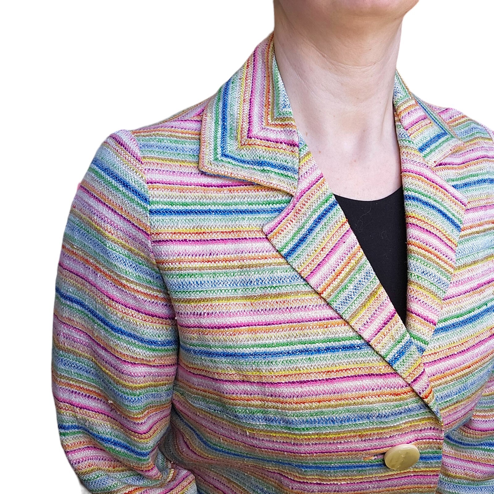 Vintage 60s 70s Rainbow Striped Blazer Jacket Small Big Buttons Colorful Pink
