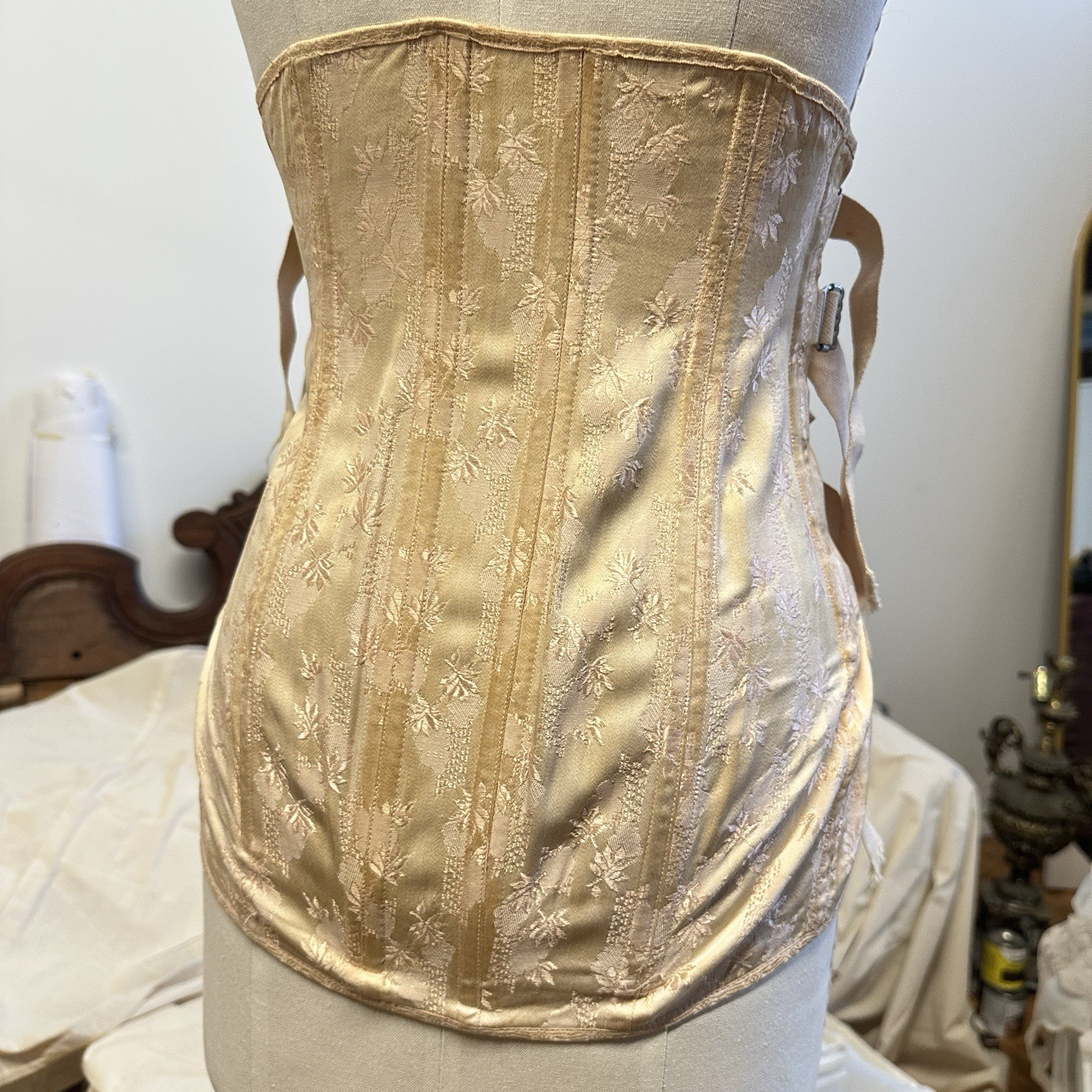 1930s Antique Silk Floral Girdle with Garters Floral Pattern Silk Corset