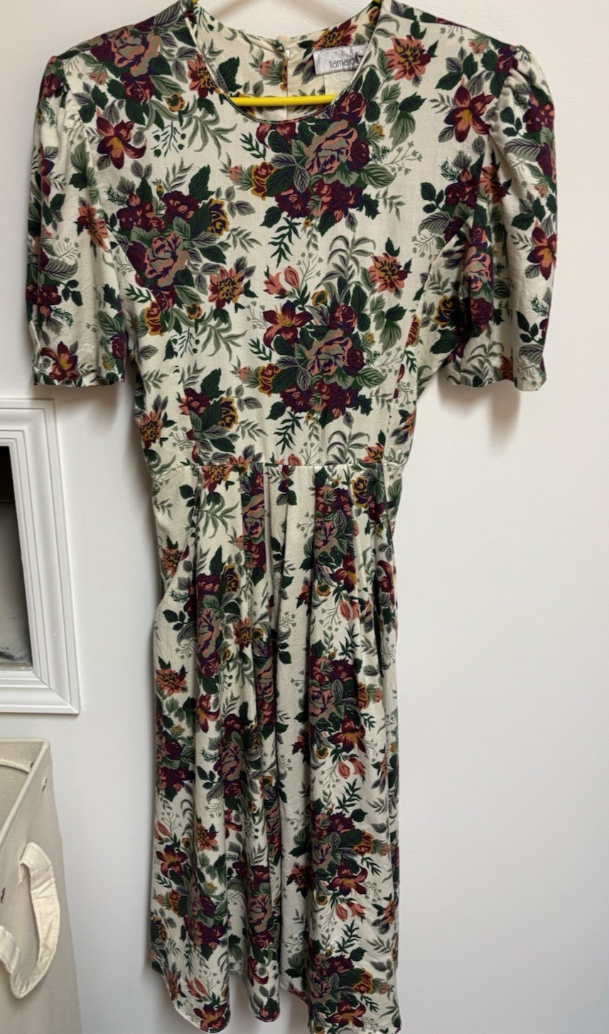 Vintage Tamaron Floral Tea Dress Midi A-line Cottagecore Size 12