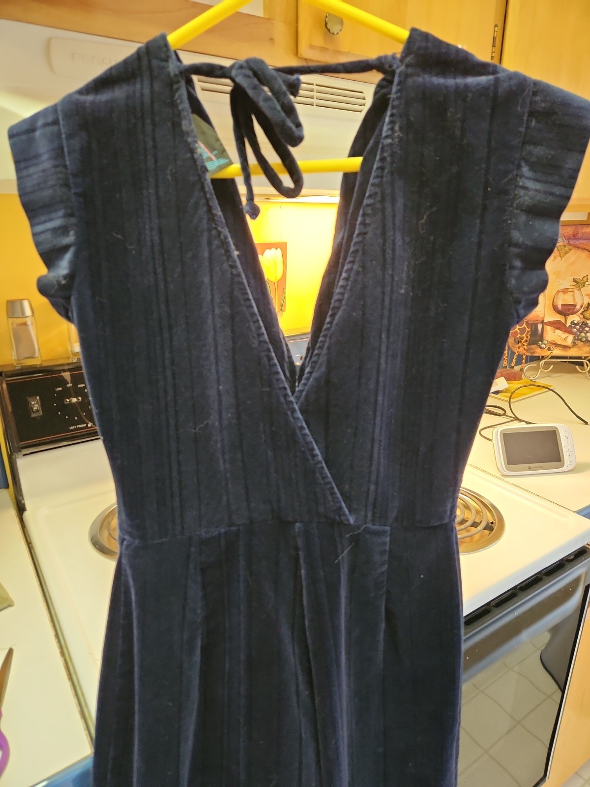 Vtg Ragtime 70s Navy Velour Wide Leg Jumpsuit Deep V Neck Disco Jumper Outfit M