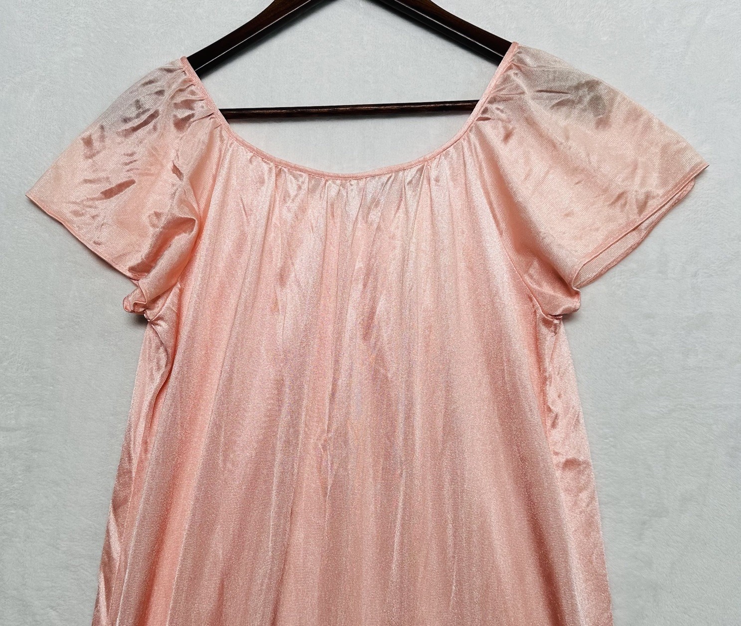 VTG Jill Andrea Of New York Pink Nylon V-Neck Nightgown Gown Negligee Sz Medium