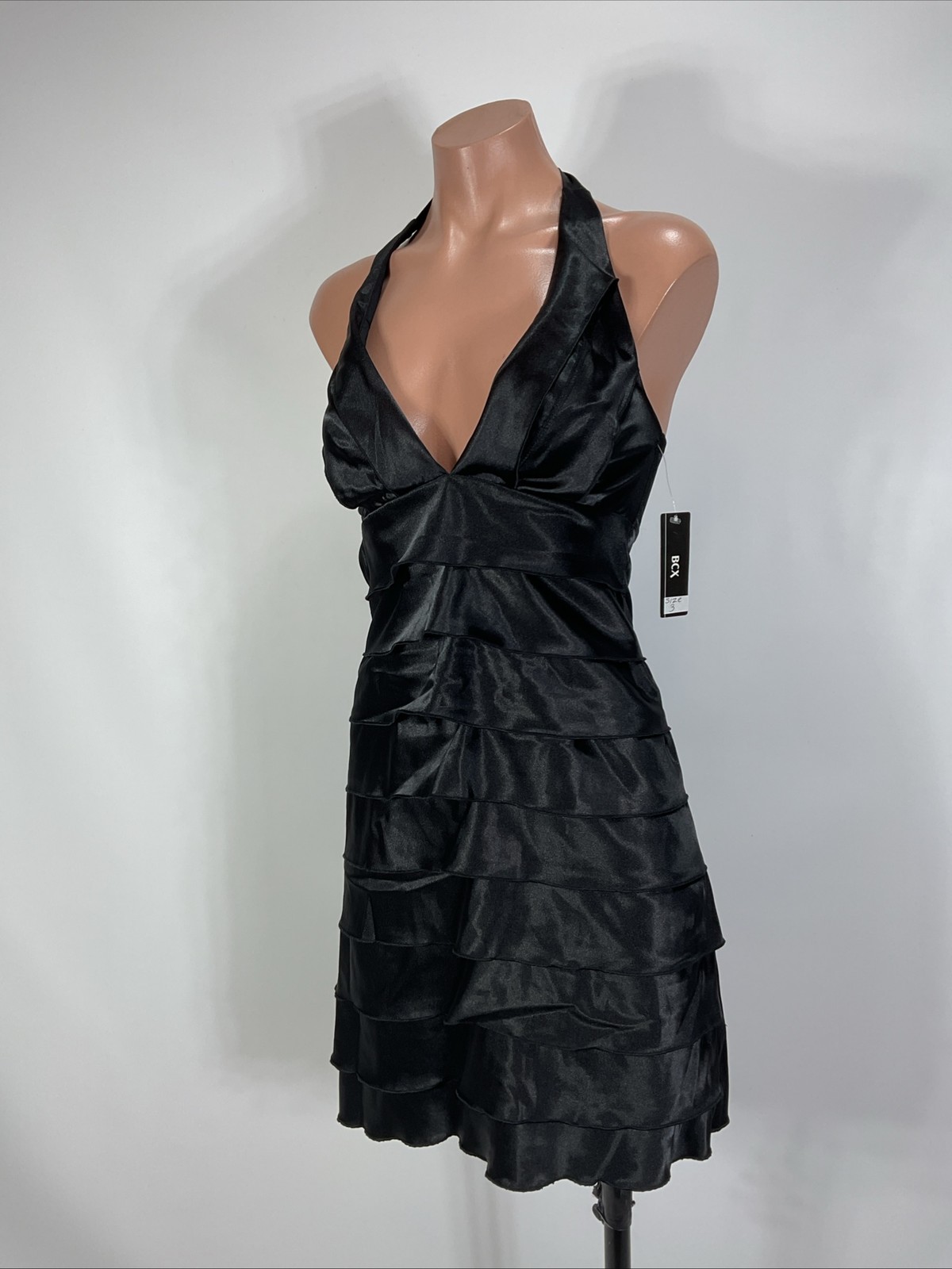 Vintage 90s Satin Grunge Halter Mini Dress Ruched Ruffle 3 formal goingout goth