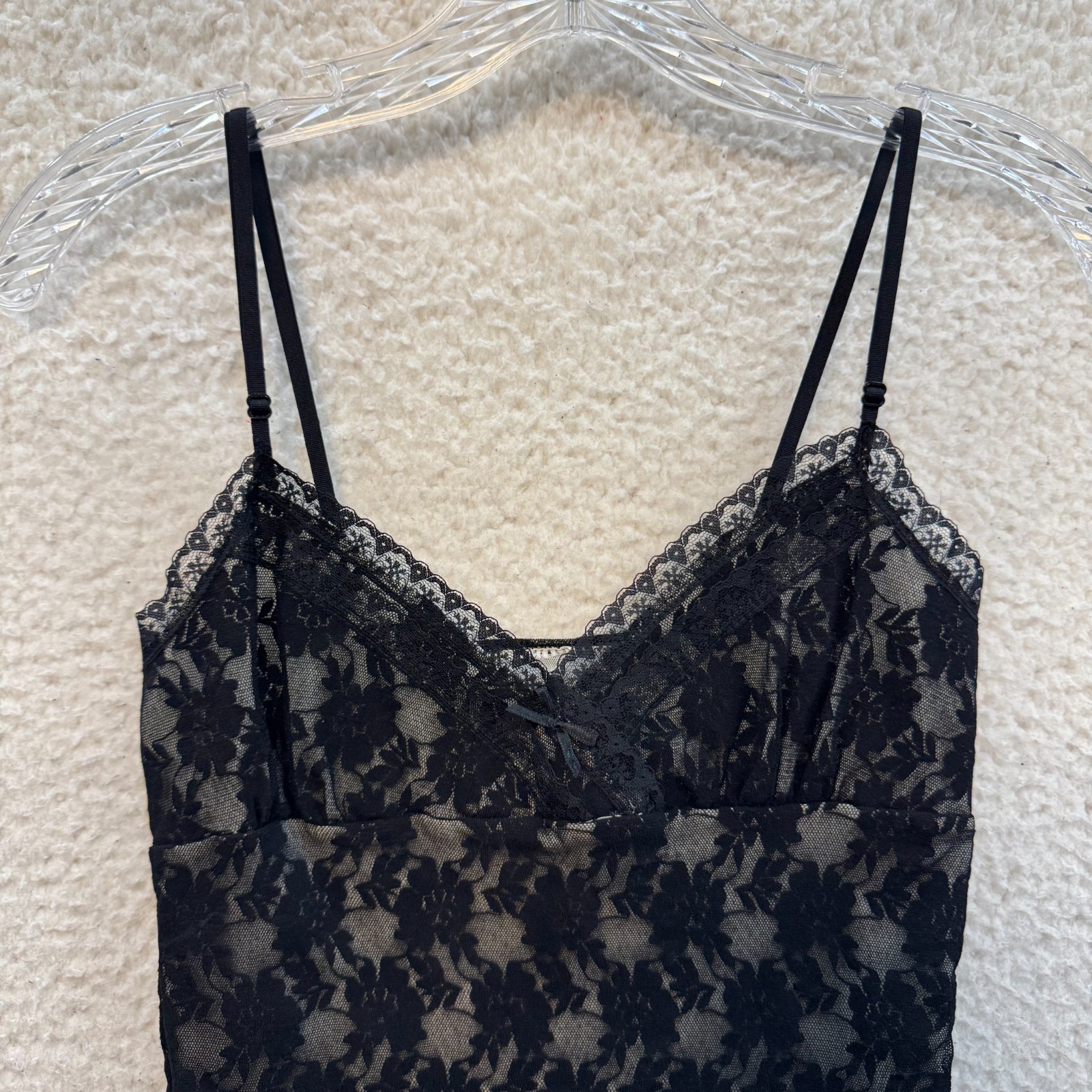 90s Y2K Vintage Camisole Tank Top XS S Black Lace Goth Fairy Grunge Whimsigoth