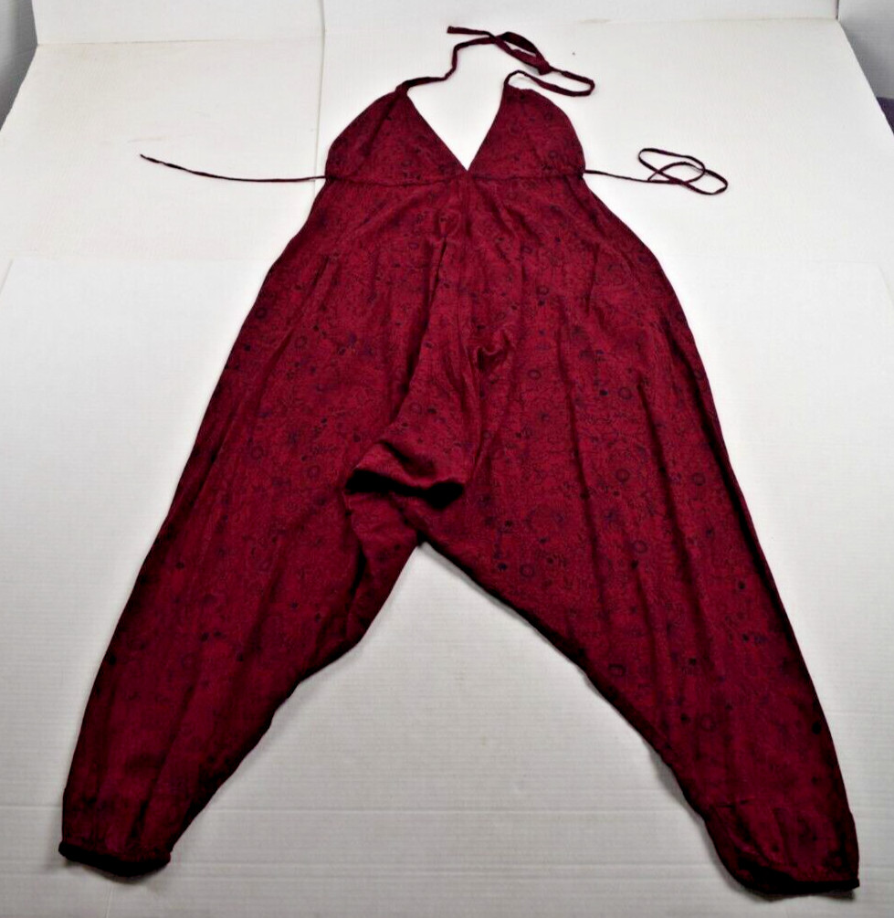 Vintage Jumpsuit likemary 00s Bohemian Burgundy Floral Harem Pant Soft Vicose