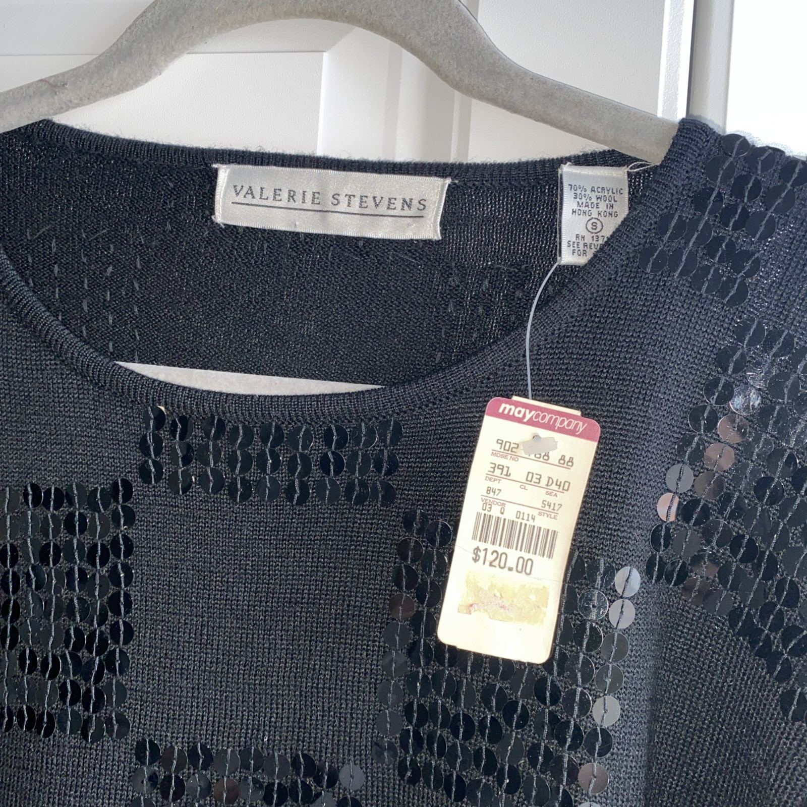 Vintage Valerie Stevens Sequins Sweater Black Small Deadstock Defect NWT *HOLE
