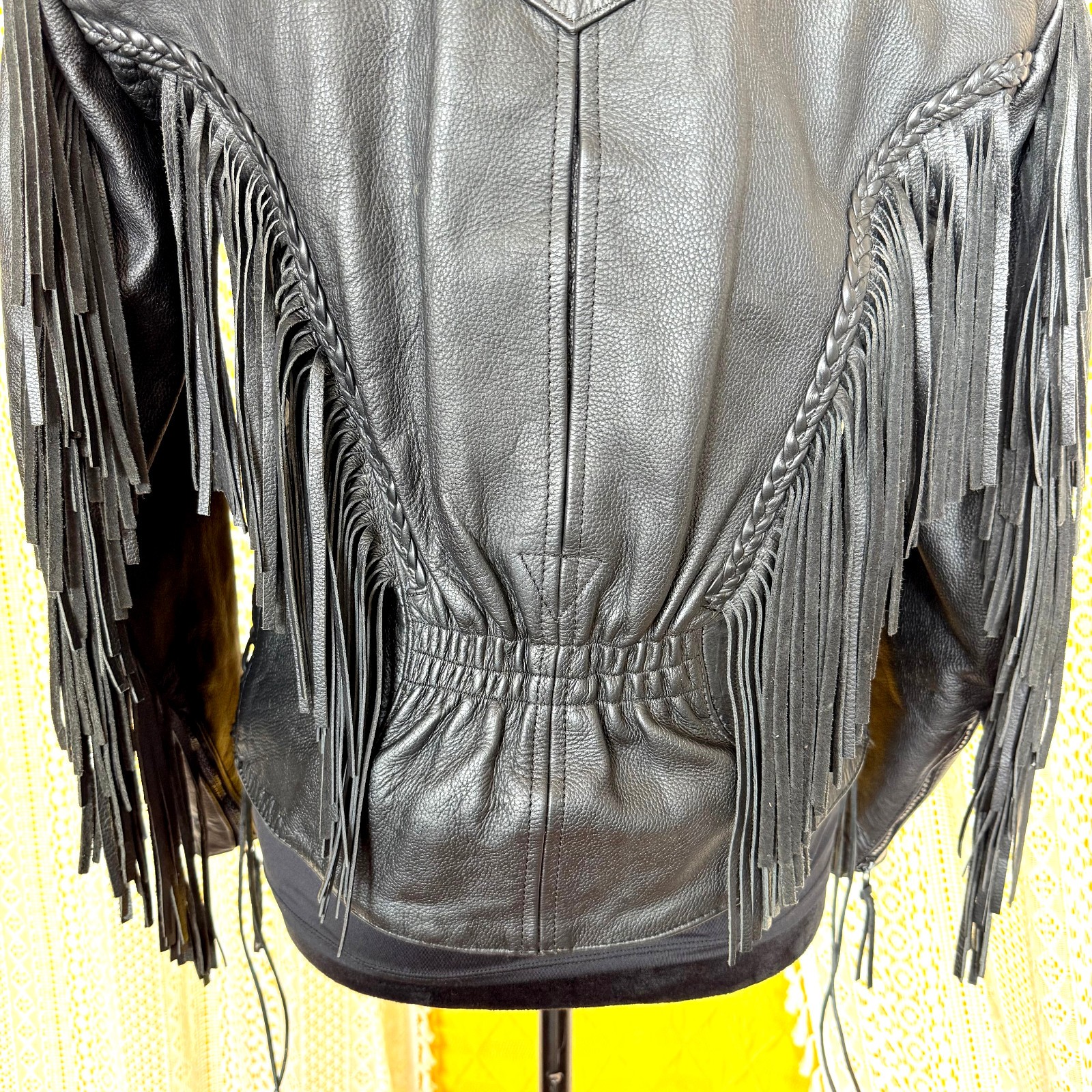 Vintage Women’s Harley Davidson Black Fringe Laceup Leather Biker Jacket Size M