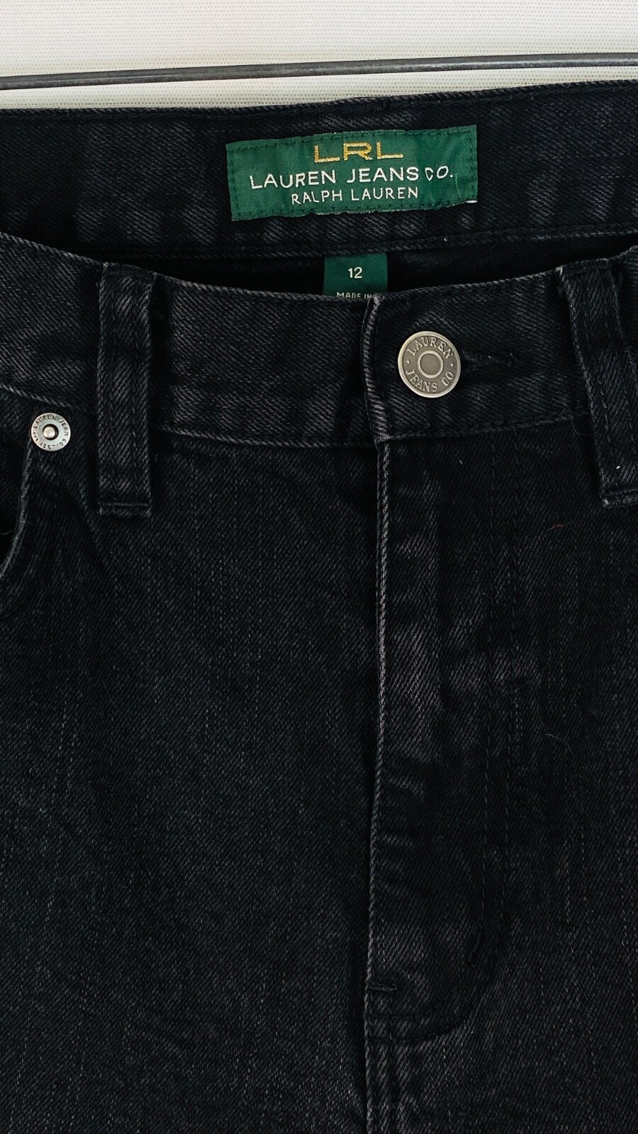 Black RALPH LAUREN jeans, relaxed dark gray high waist straight leg stretch 12