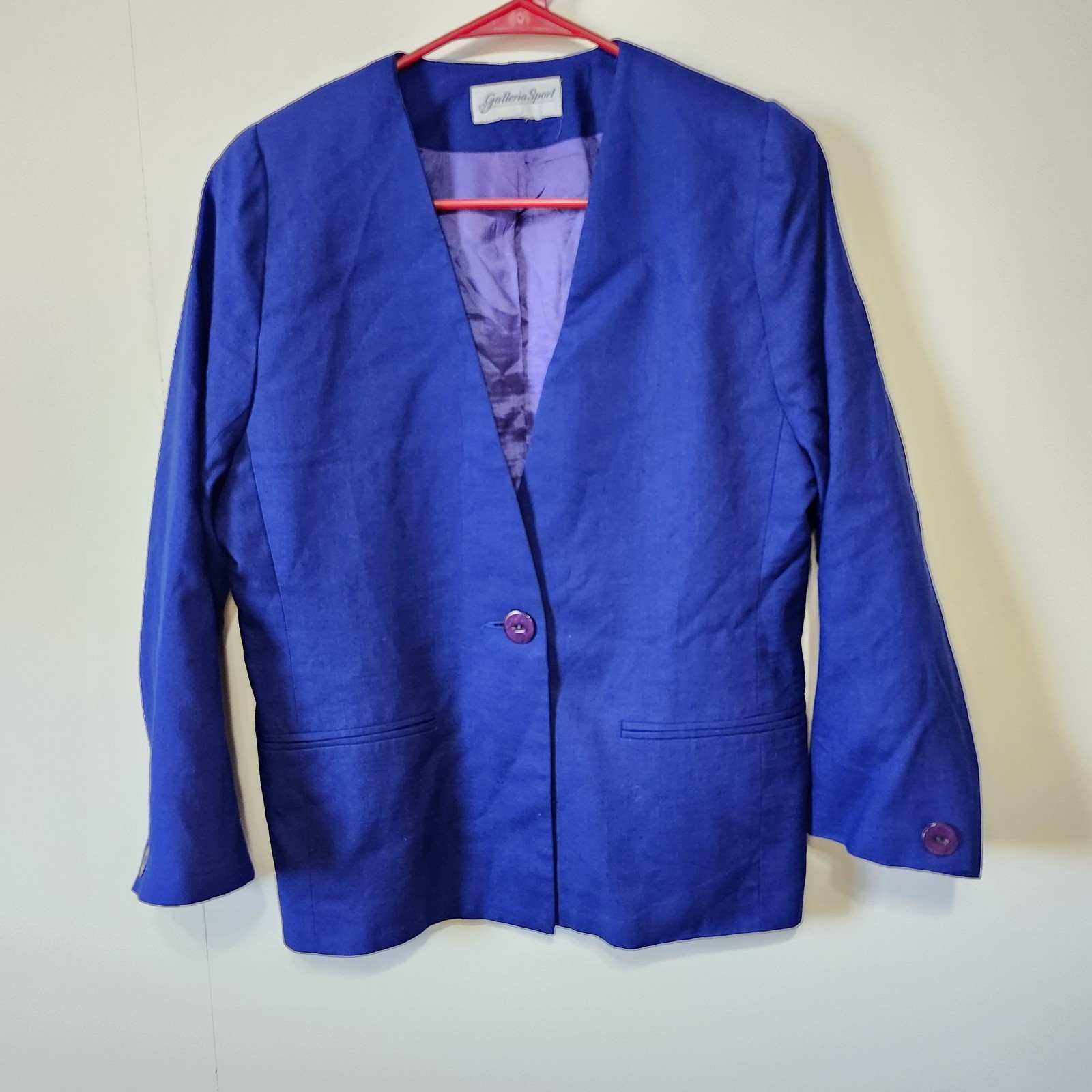 Vintage Galleria Sport Royal Blue Collarless Blazer Jacket Power Career 90s M